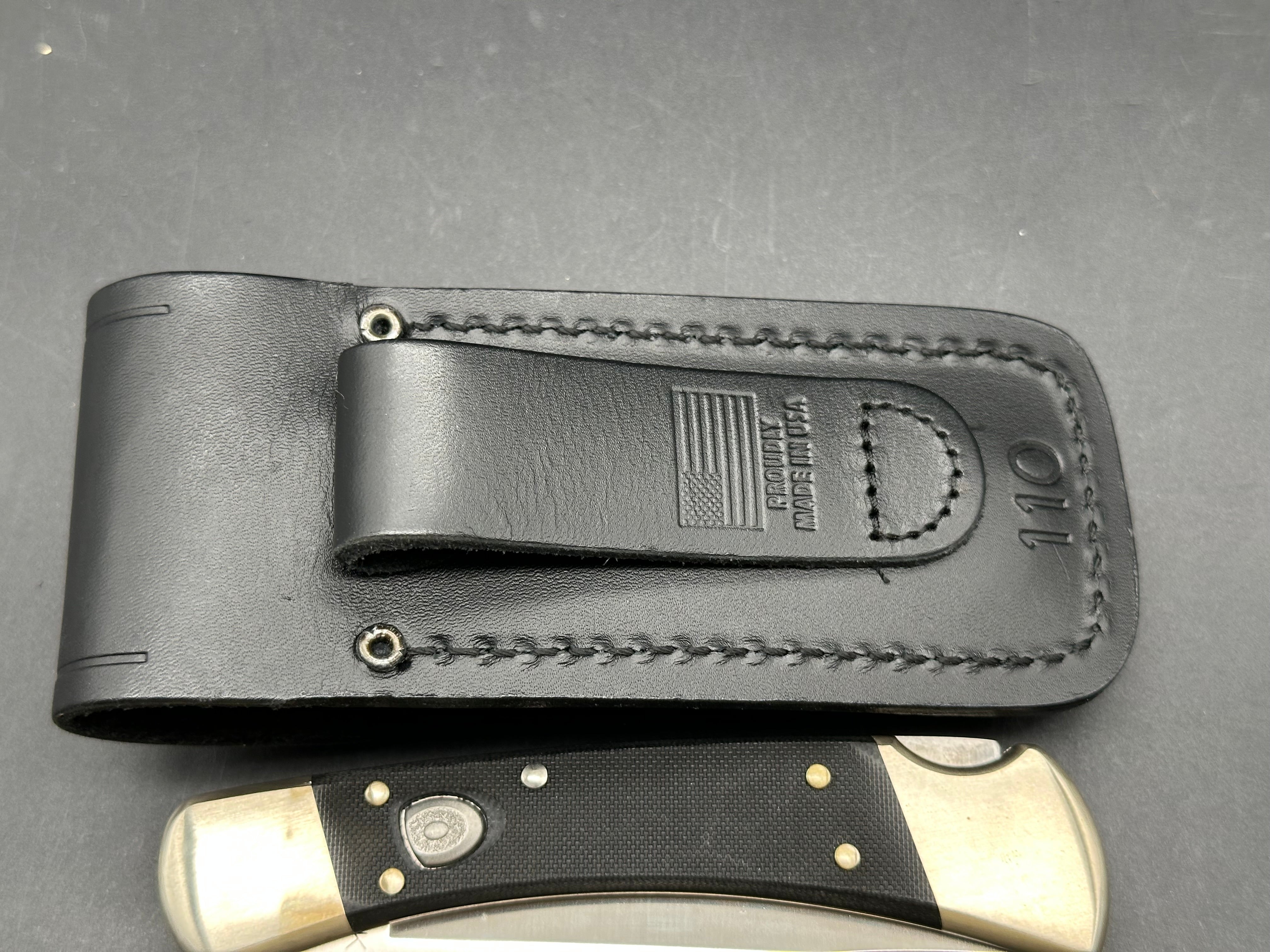 Buck 110 Auto, black G-10 scales, nickel bolsters, with scabbard