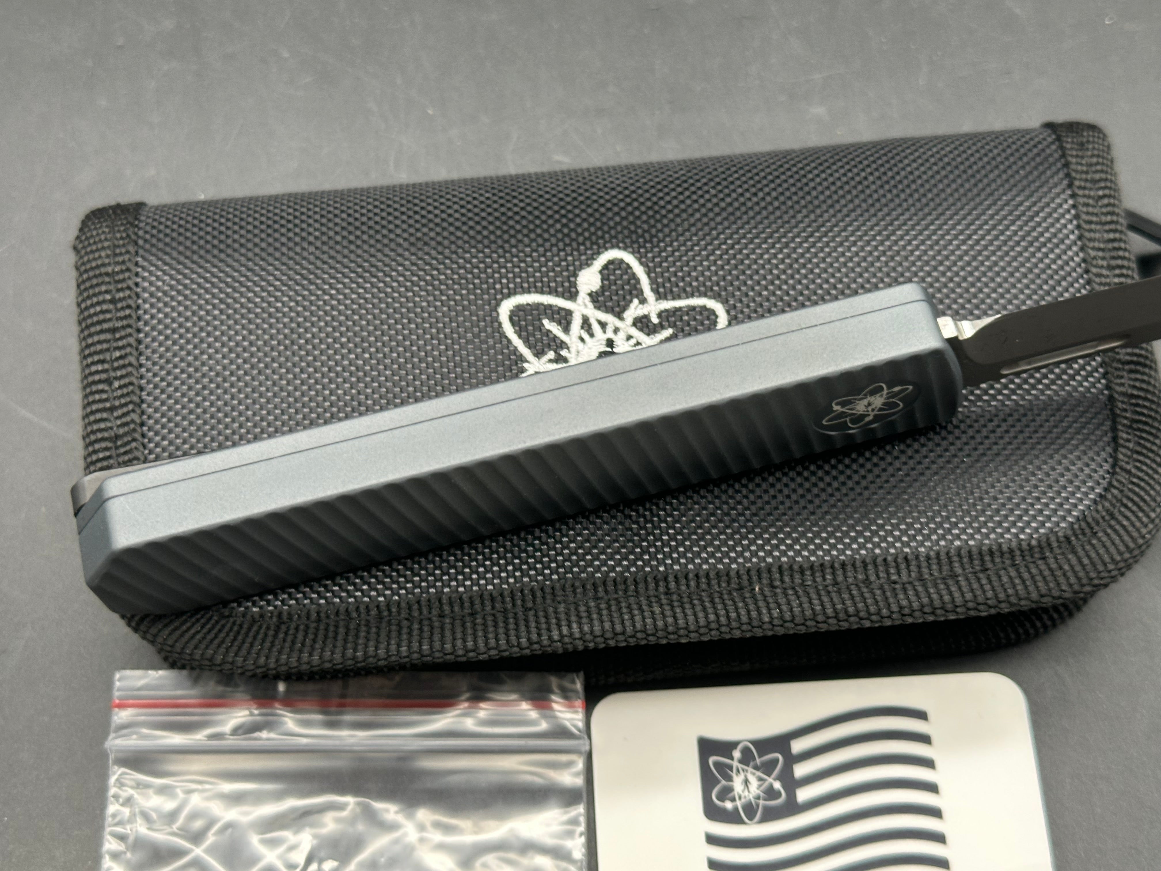 EMP EDC USA Made Pulse OTF Tanto, Grey Battle Worn CPM-Magnacut Blade, Dark Grey Anodized Aluminum Handles, Black Ti Clip, Black Hardware