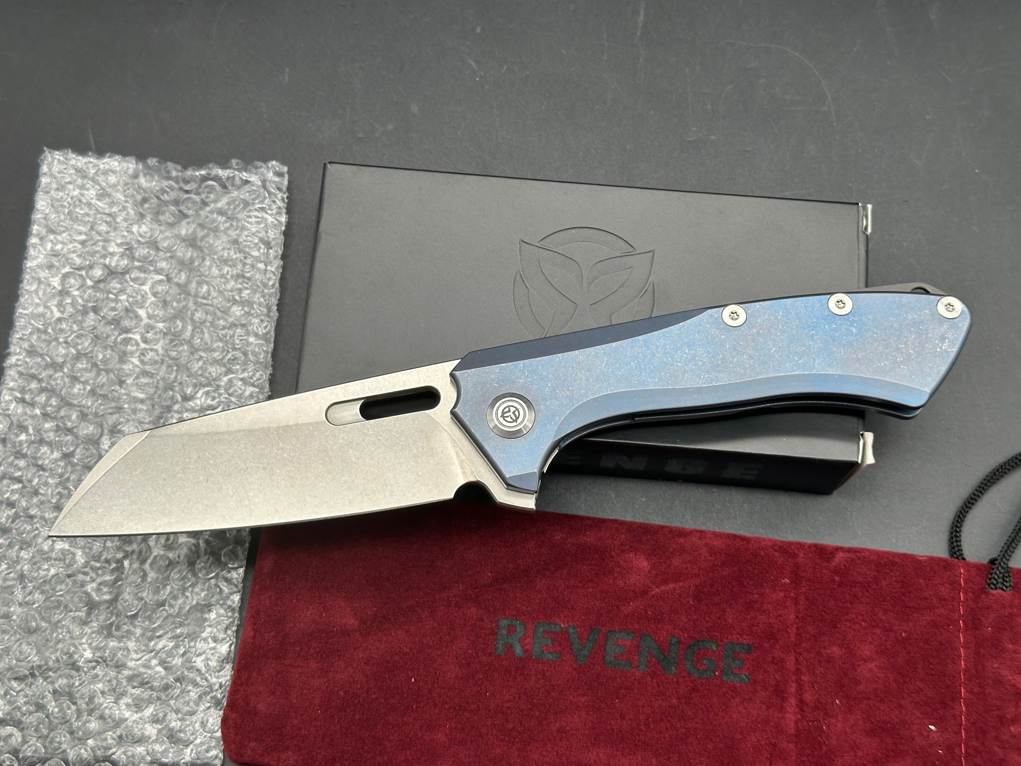 PMP Revenge #272/350, Stonewashed M390 Blade, Blue Anodized Ti Handles, Bead Blasted Backspacer and Pocket Clip