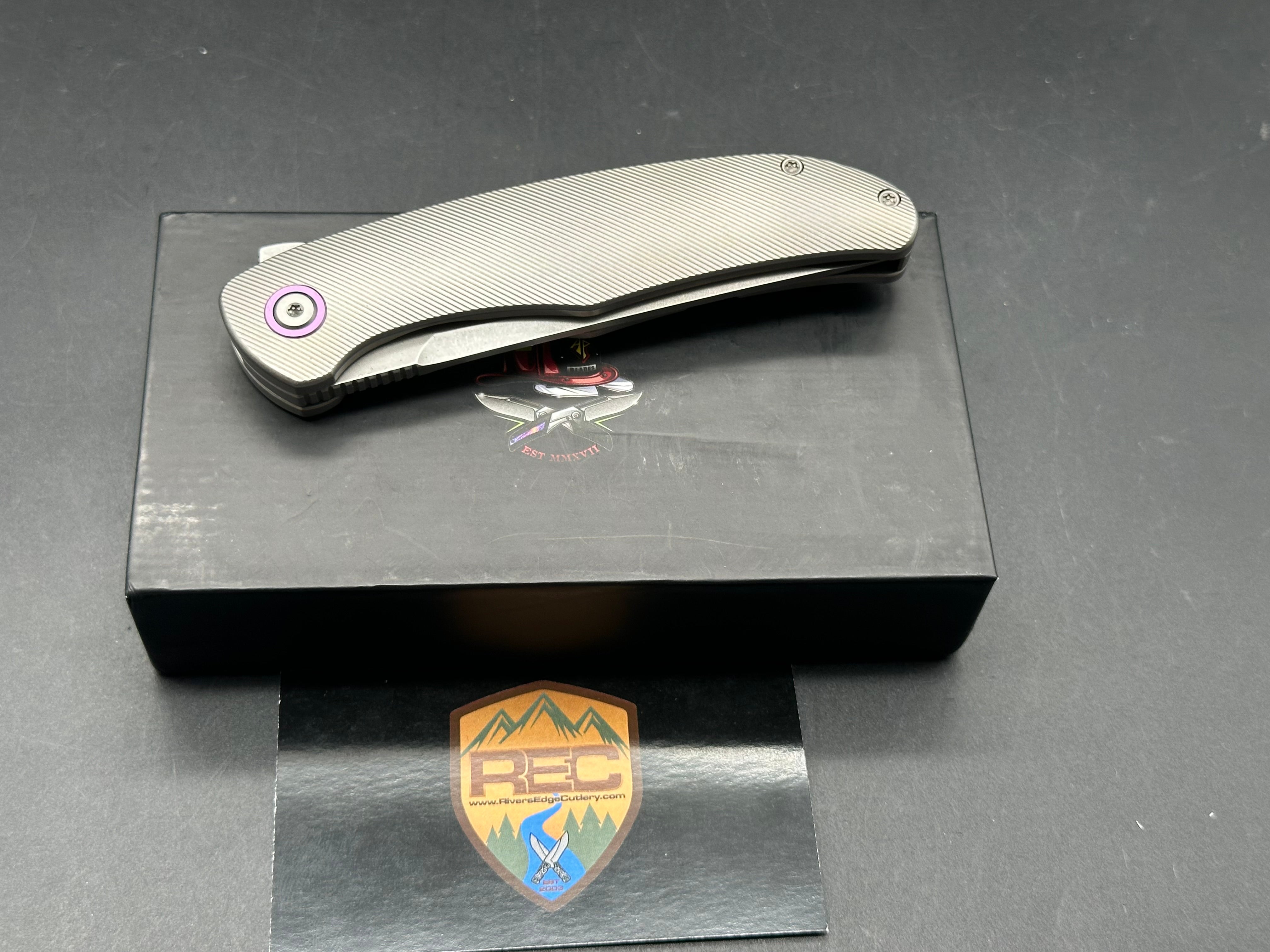 A Purvis Xerx, CPM-20CV stonewash blade, titanium handle