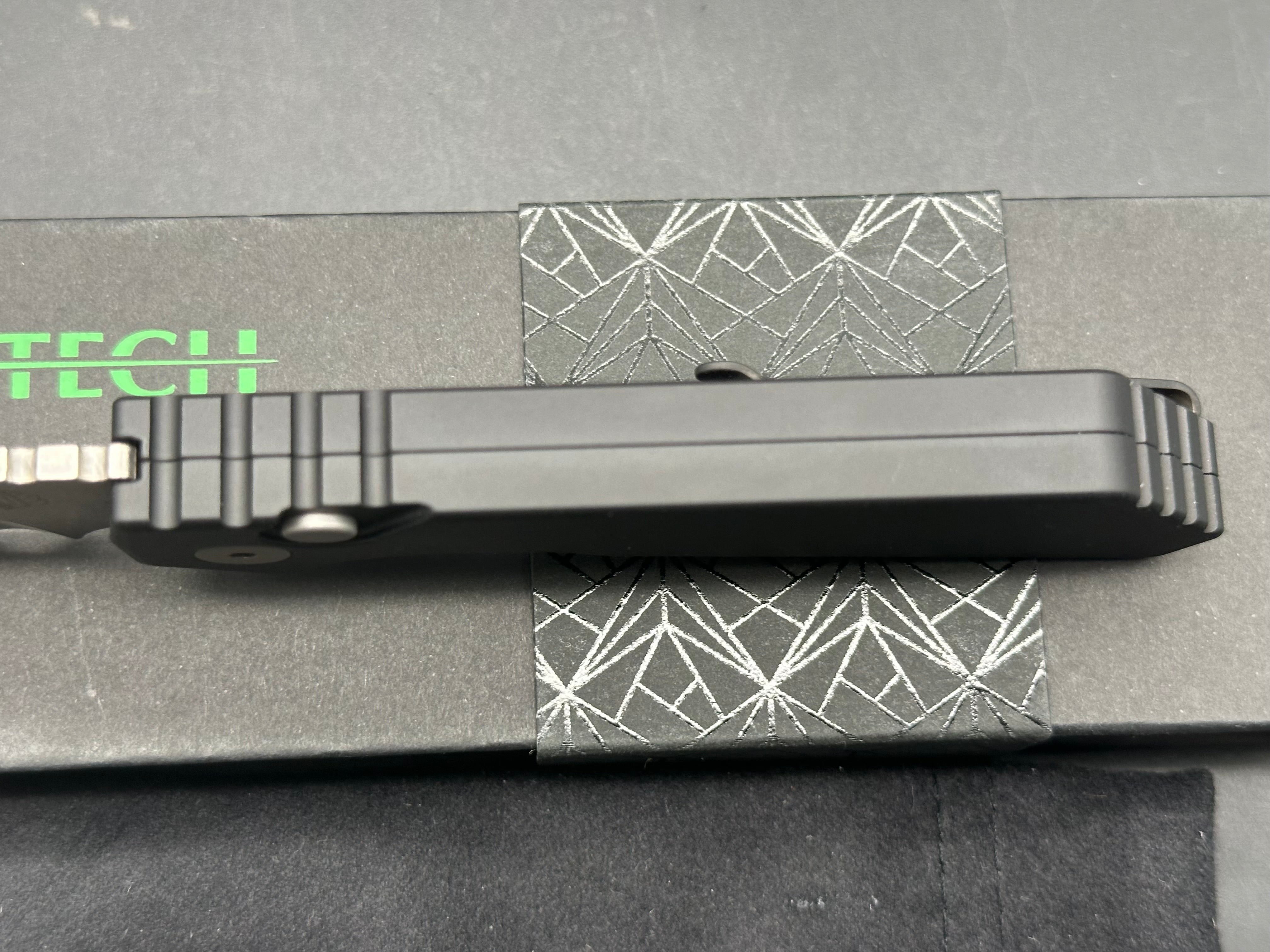 Strider + ProTech PT+ Auto, Stonewashed CPM-Magnacut Blade, Black Anodized Aluminum Handles