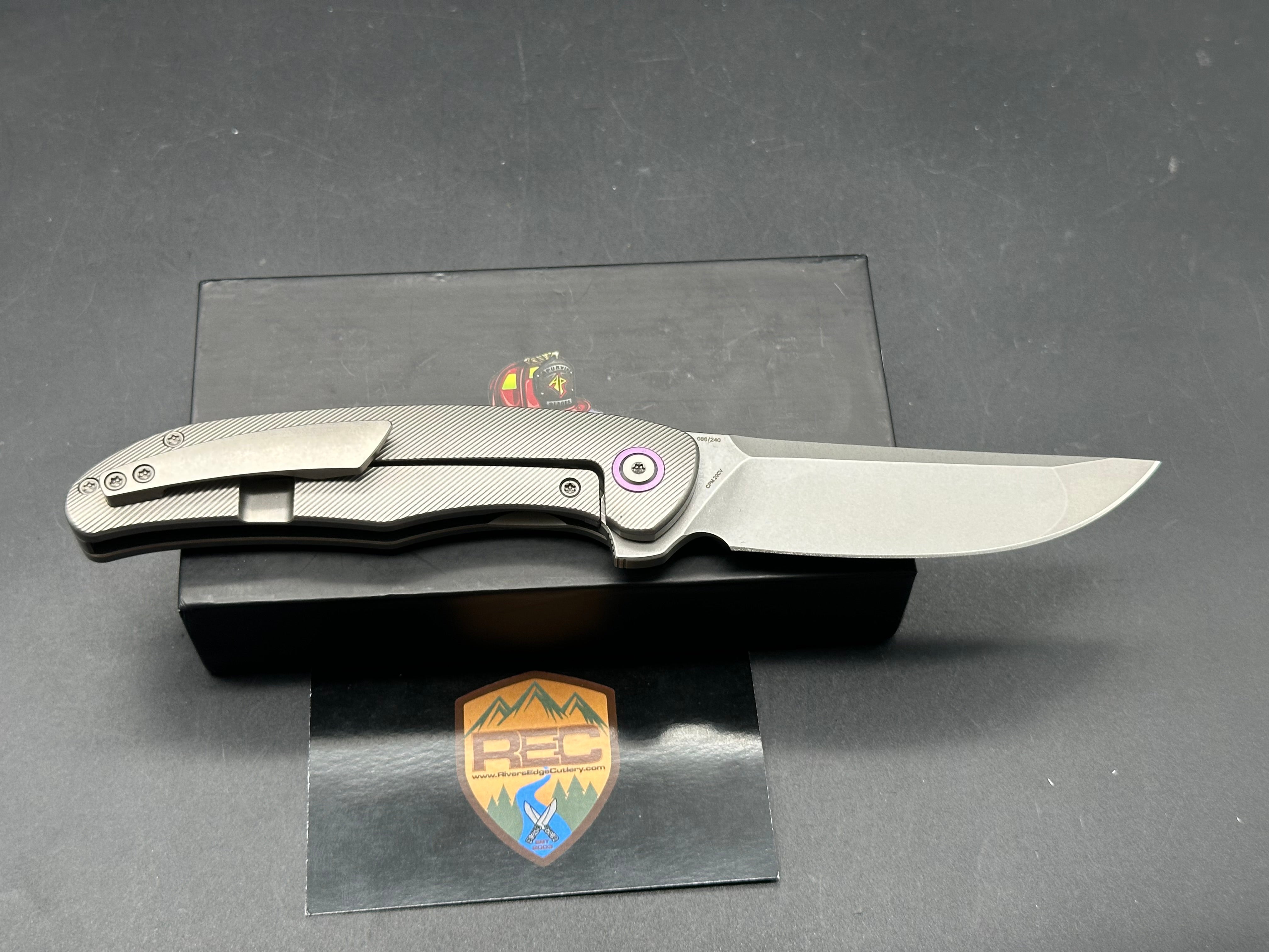 A Purvis Xerx, CPM-20CV stonewash blade, titanium handle