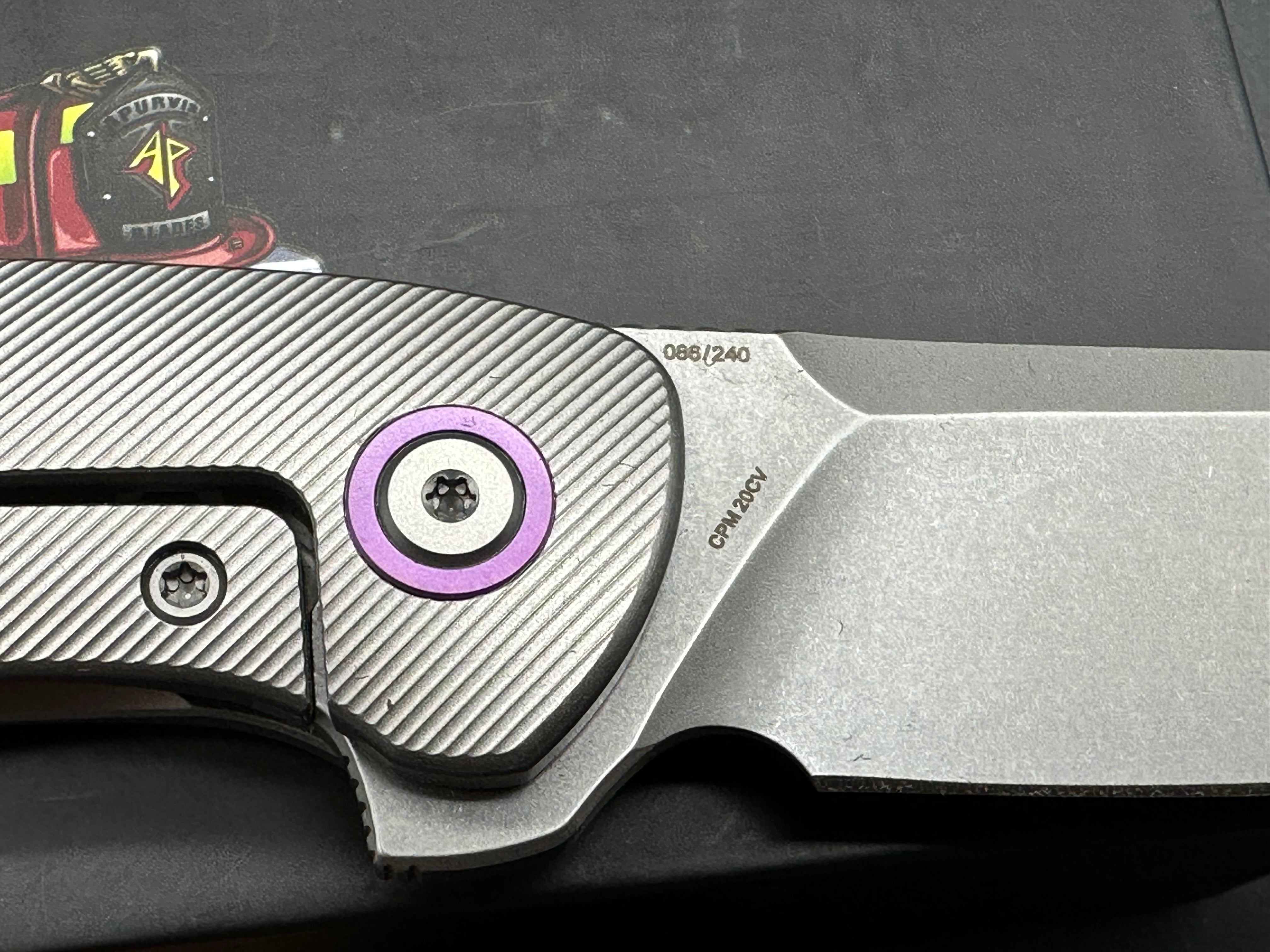 A Purvis Xerx, CPM-20CV stonewash blade, titanium handle