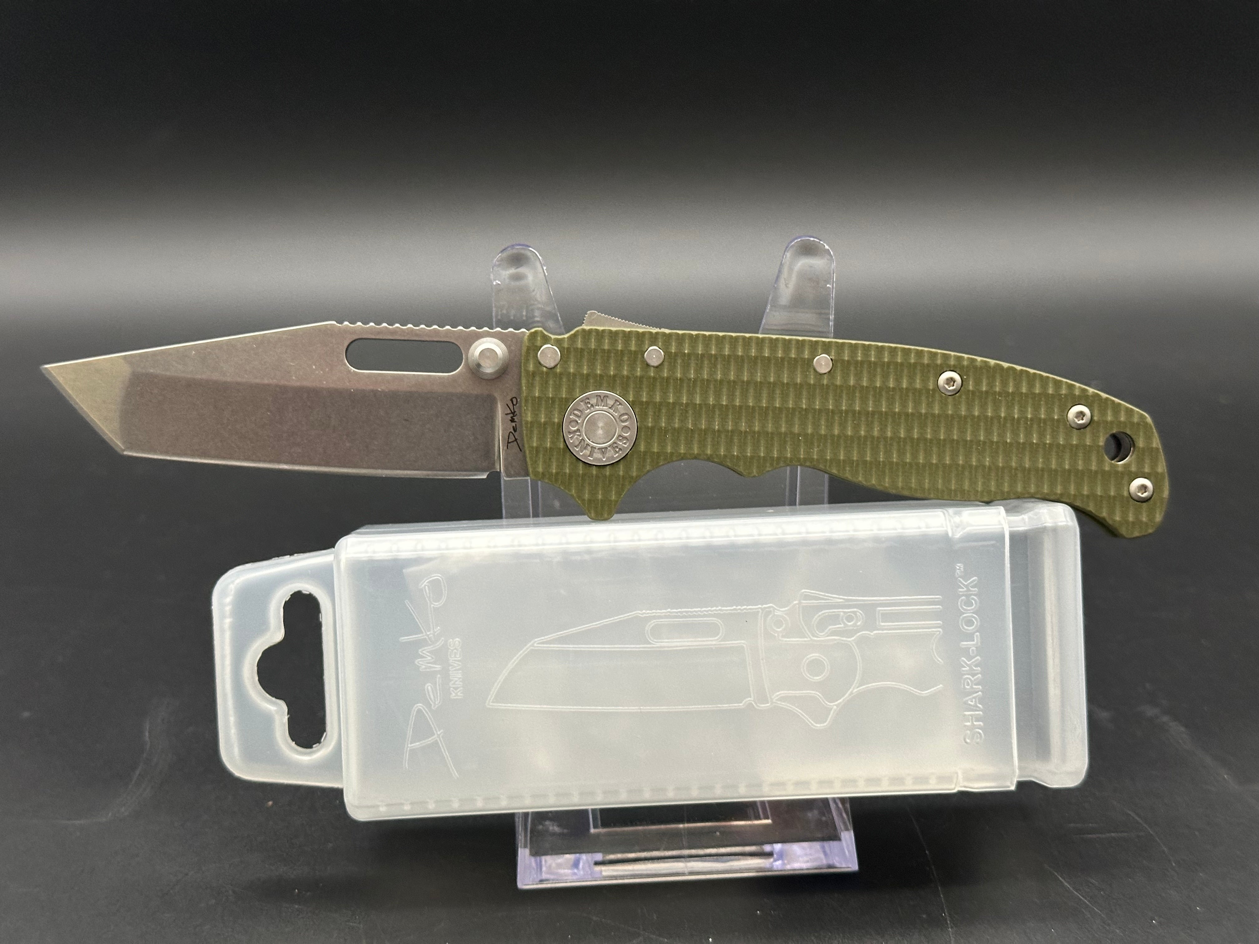 Demko AD 20.5 Shark Lock CPM 3V Tanto Stonewashed Blade with OD Green G10 Handle
