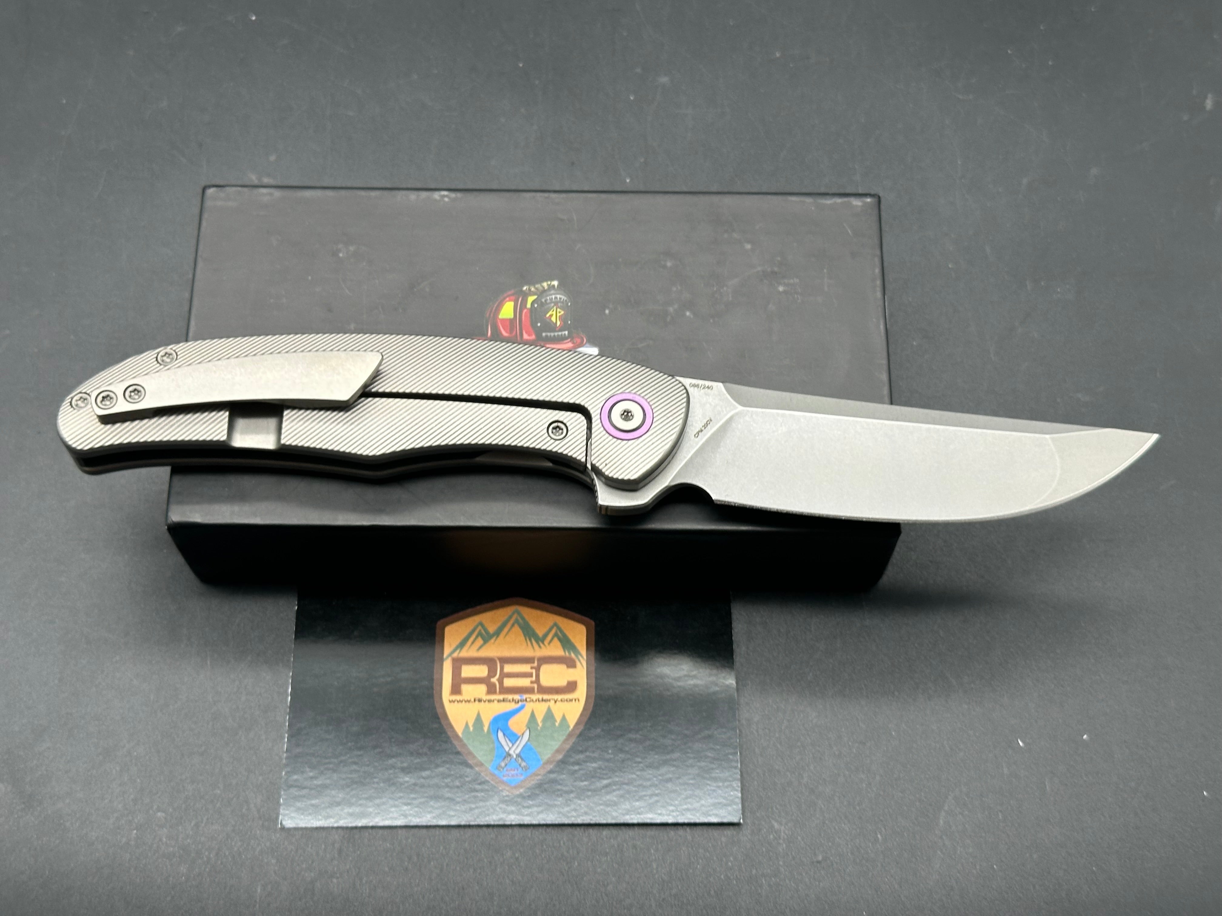A Purvis Xerx, CPM-20CV stonewash blade, titanium handle