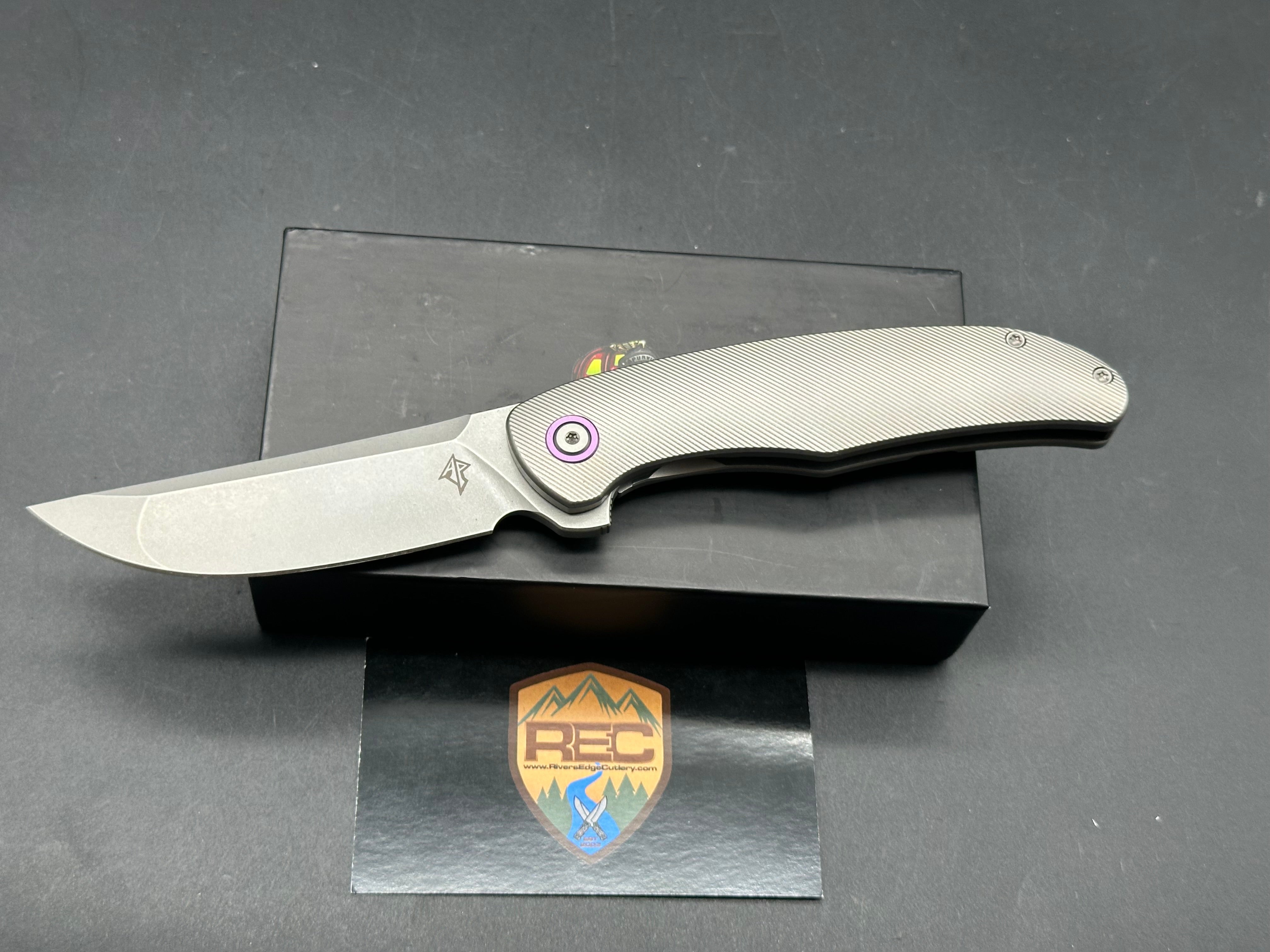 A Purvis Xerx, CPM-20CV stonewash blade, titanium handle