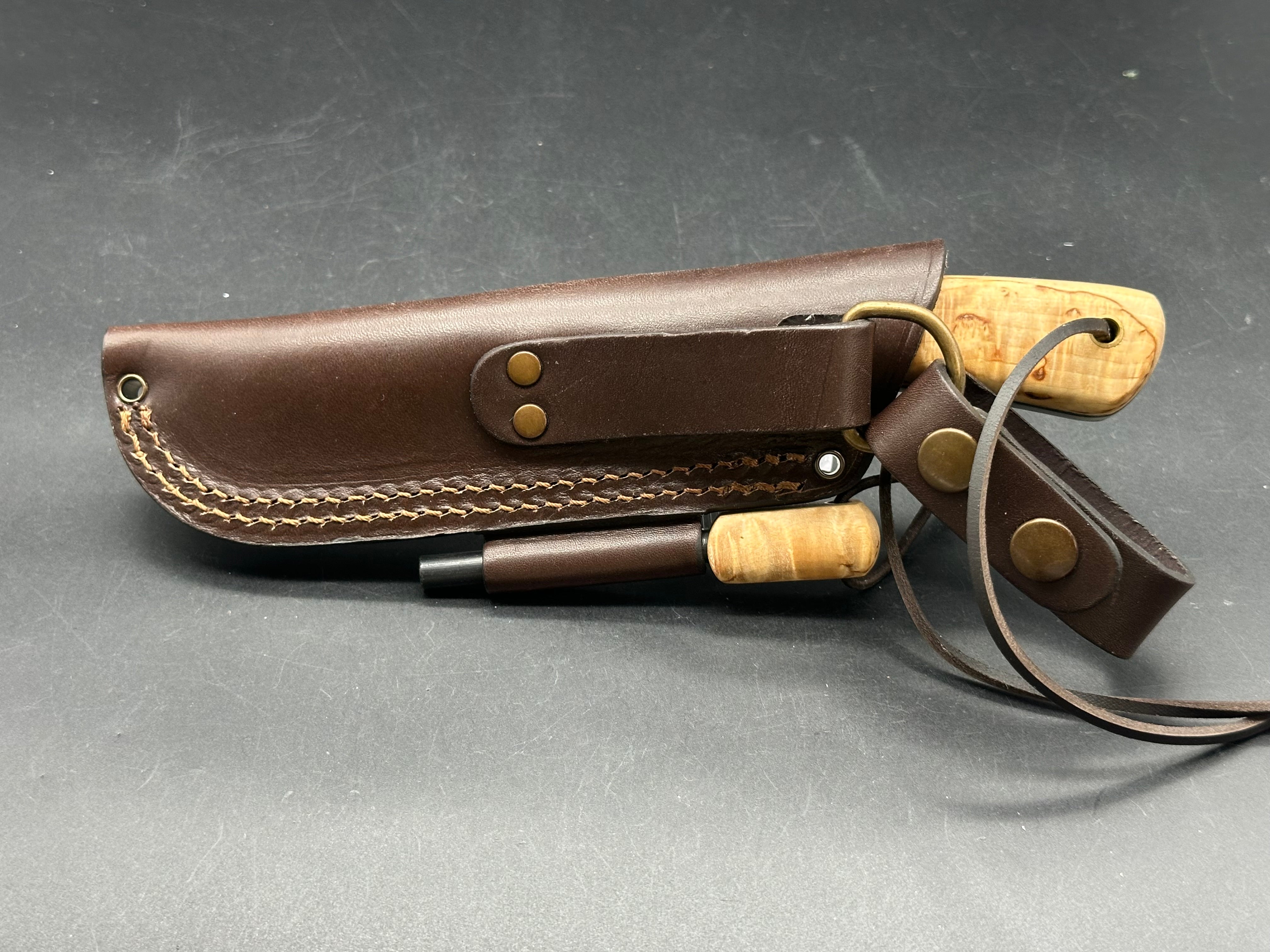 Joker Nessmuk fixed blade knife Curly Birch handle