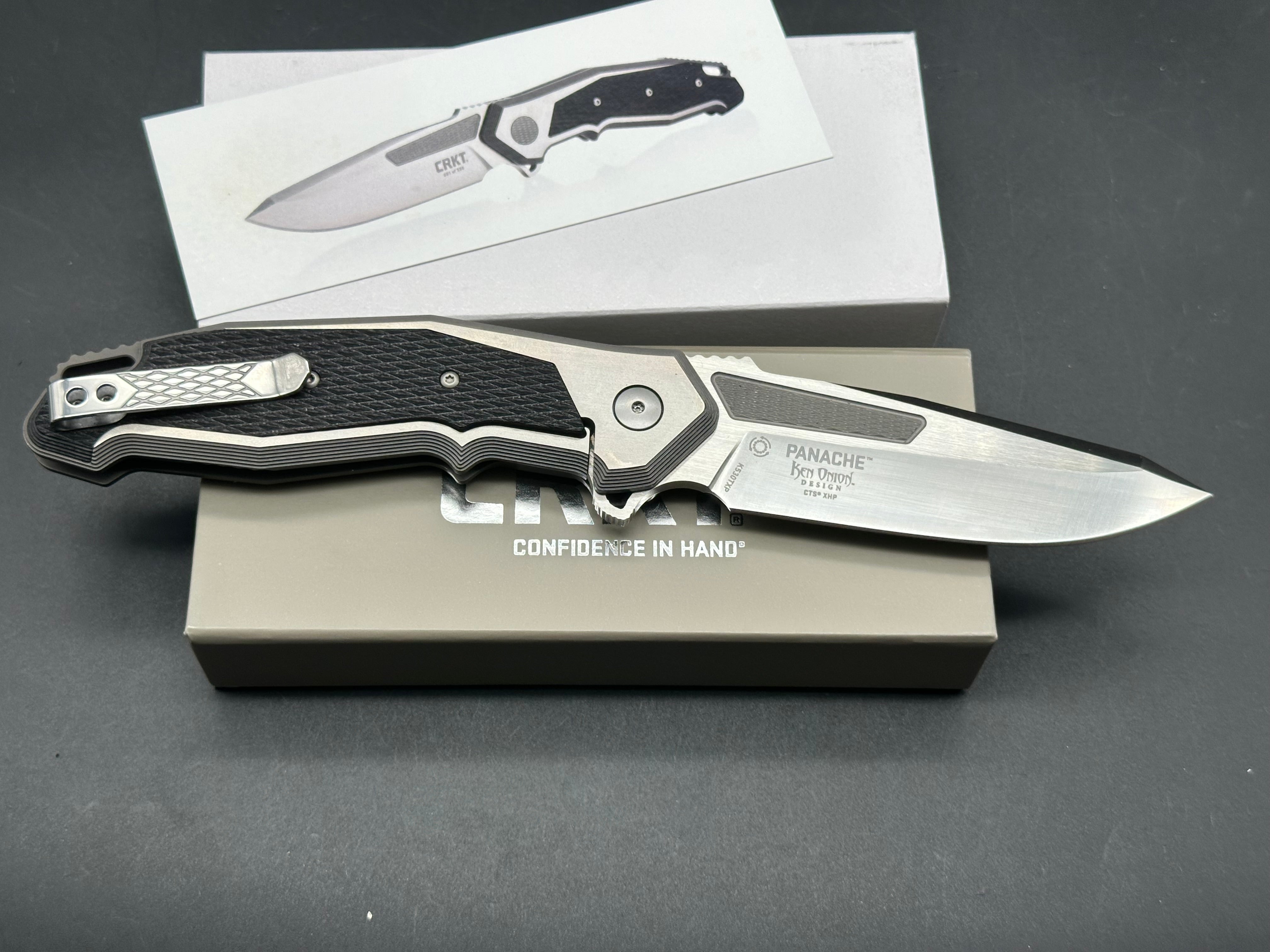 CRKT Panache, Ken Onion design, 491/550, CTS-XHP blade, titanium handle with carbon fiber inlays