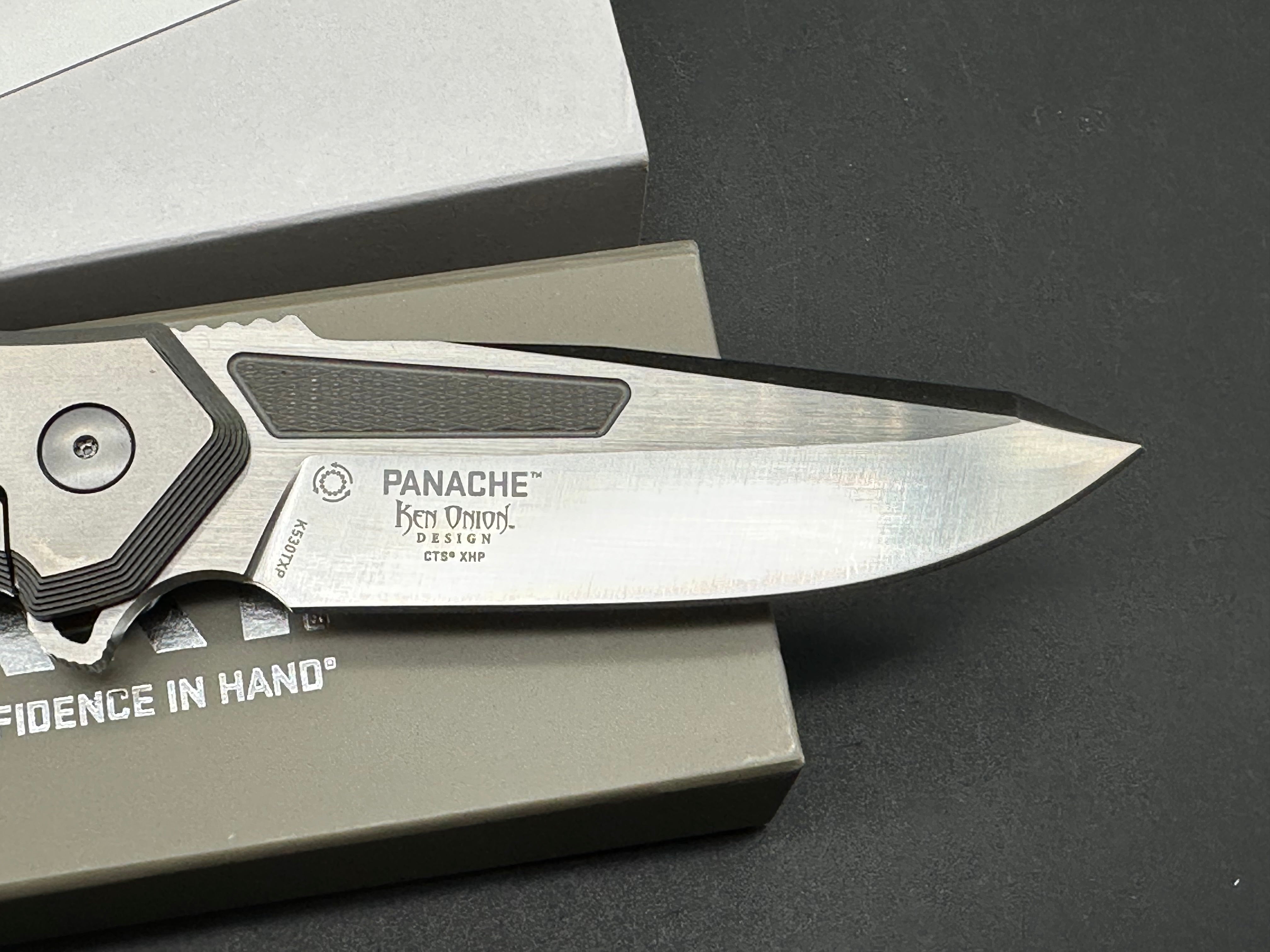 CRKT Panache, Ken Onion design, 491/550, CTS-XHP blade, titanium handle with carbon fiber inlays