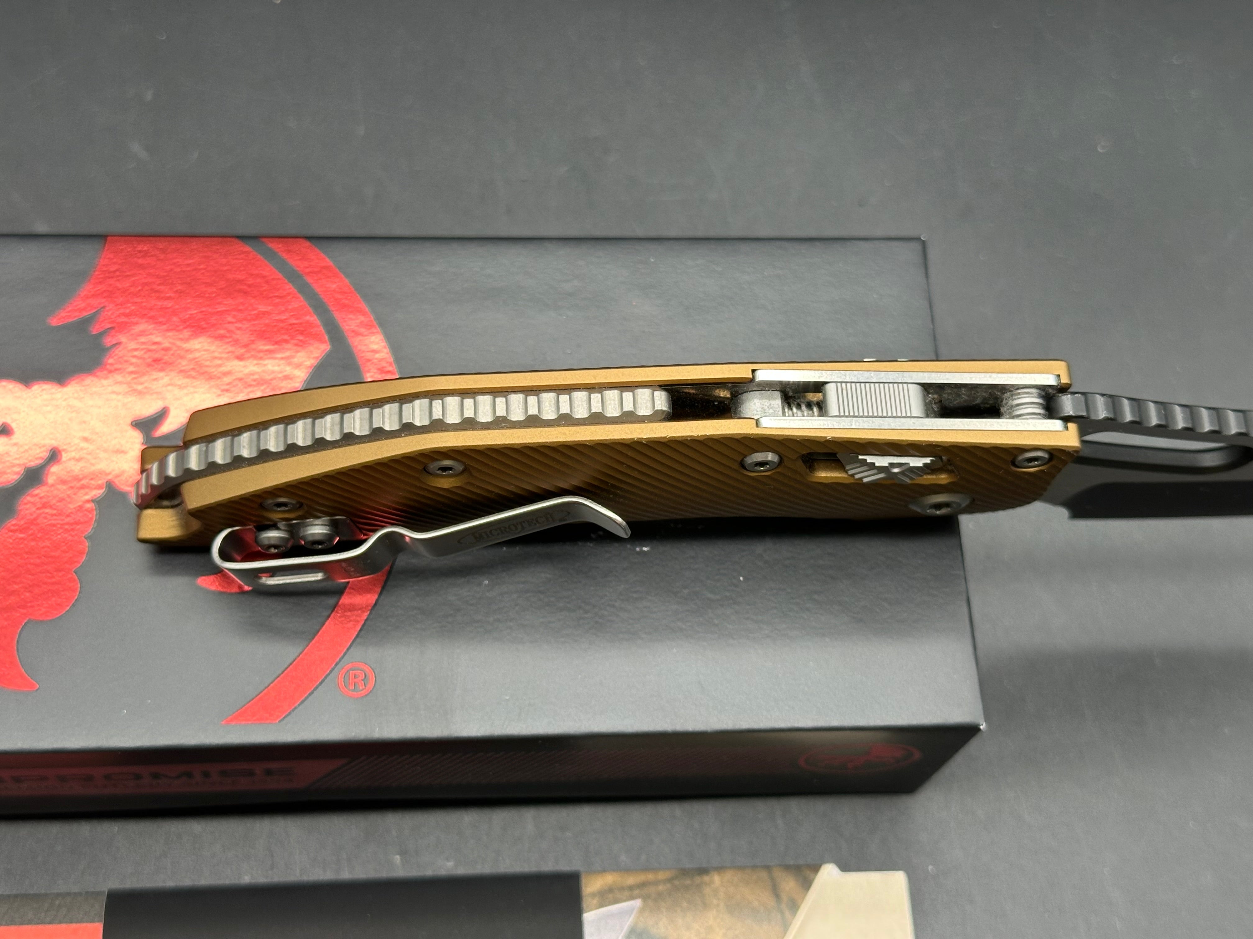 Microtech Borka Stitch Ram-Lock Gold Aluminum handles