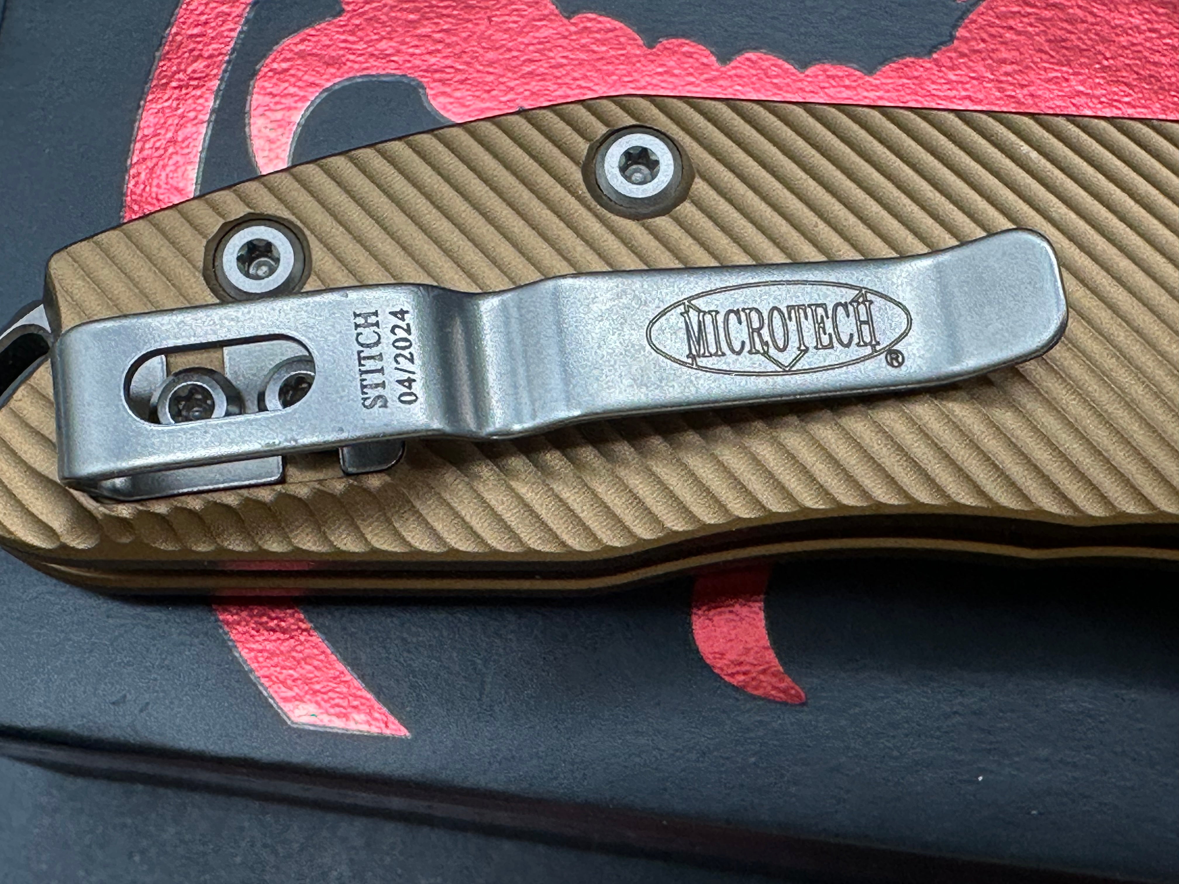 Microtech Borka Stitch Ram-Lock Gold Aluminum handles