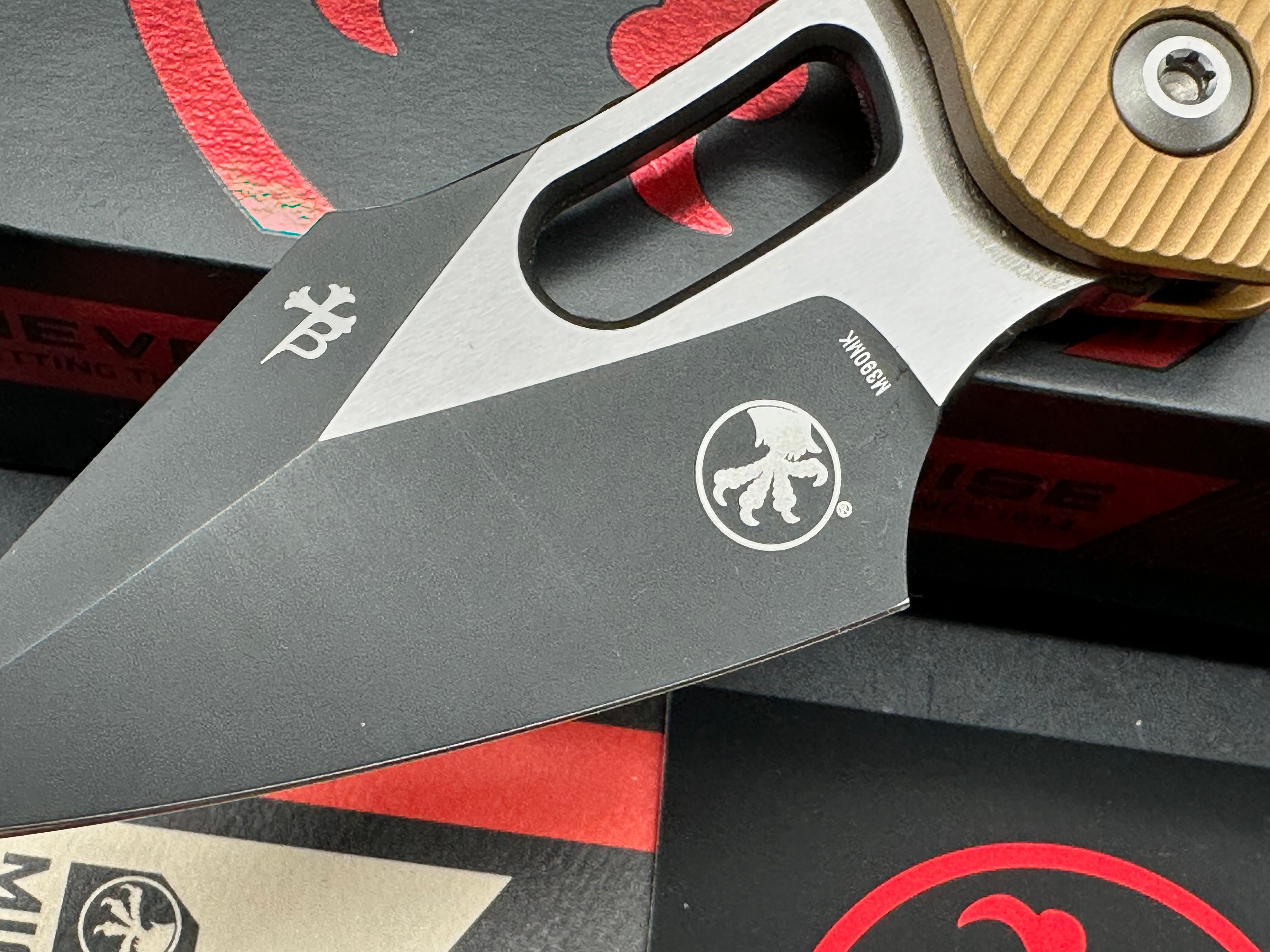 Microtech Borka Stitch Ram-Lock Gold Aluminum handles