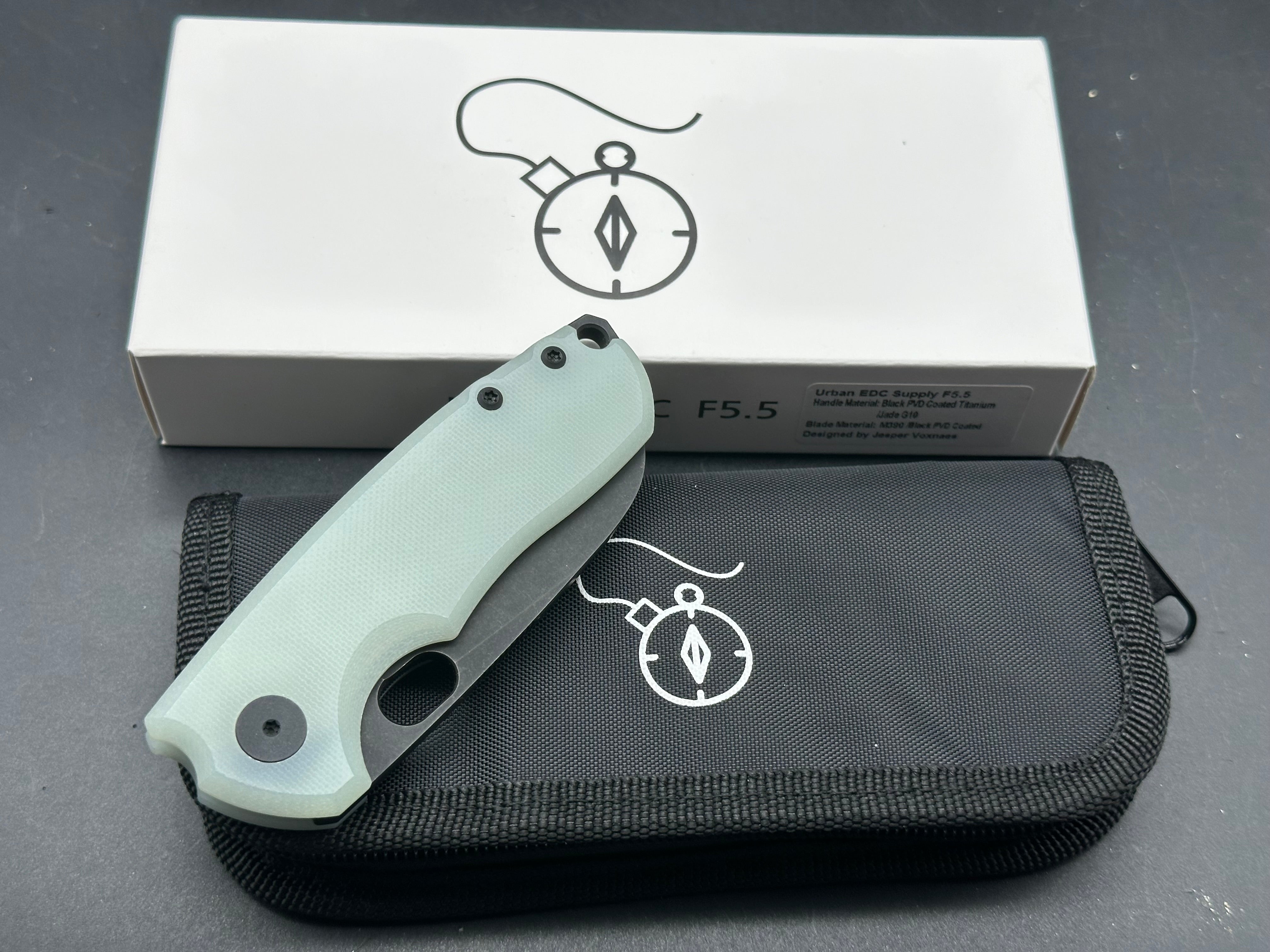 Urban EDC F5.5, Black PVD M390 Blade, Jade G10 Handles