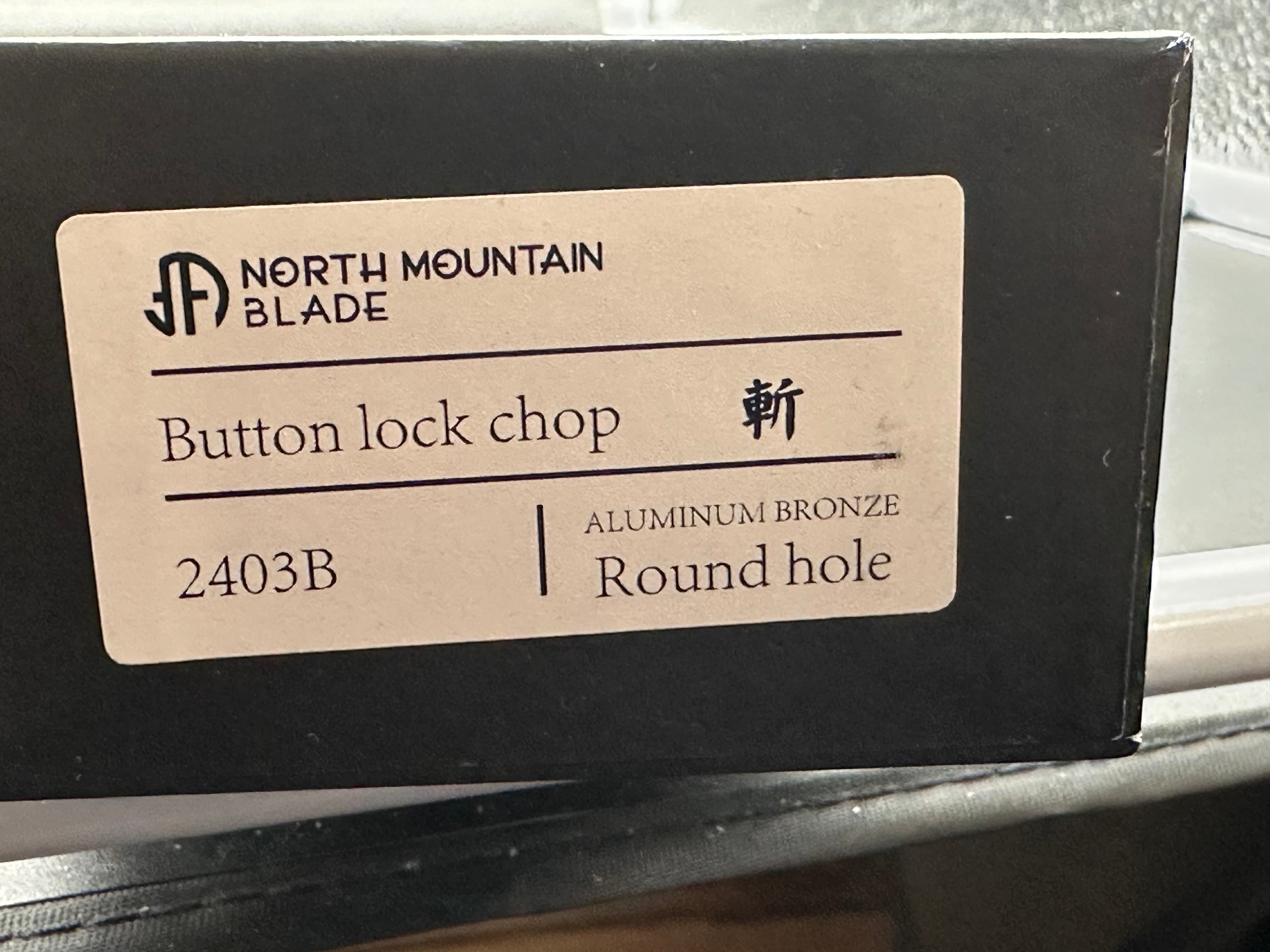 North Mountain Blade Chop 2 Button Lock Flipper Knife 3.5" SLD Hamon Drop Point Blade, Aluminum Bronze Handles with Speed Holes