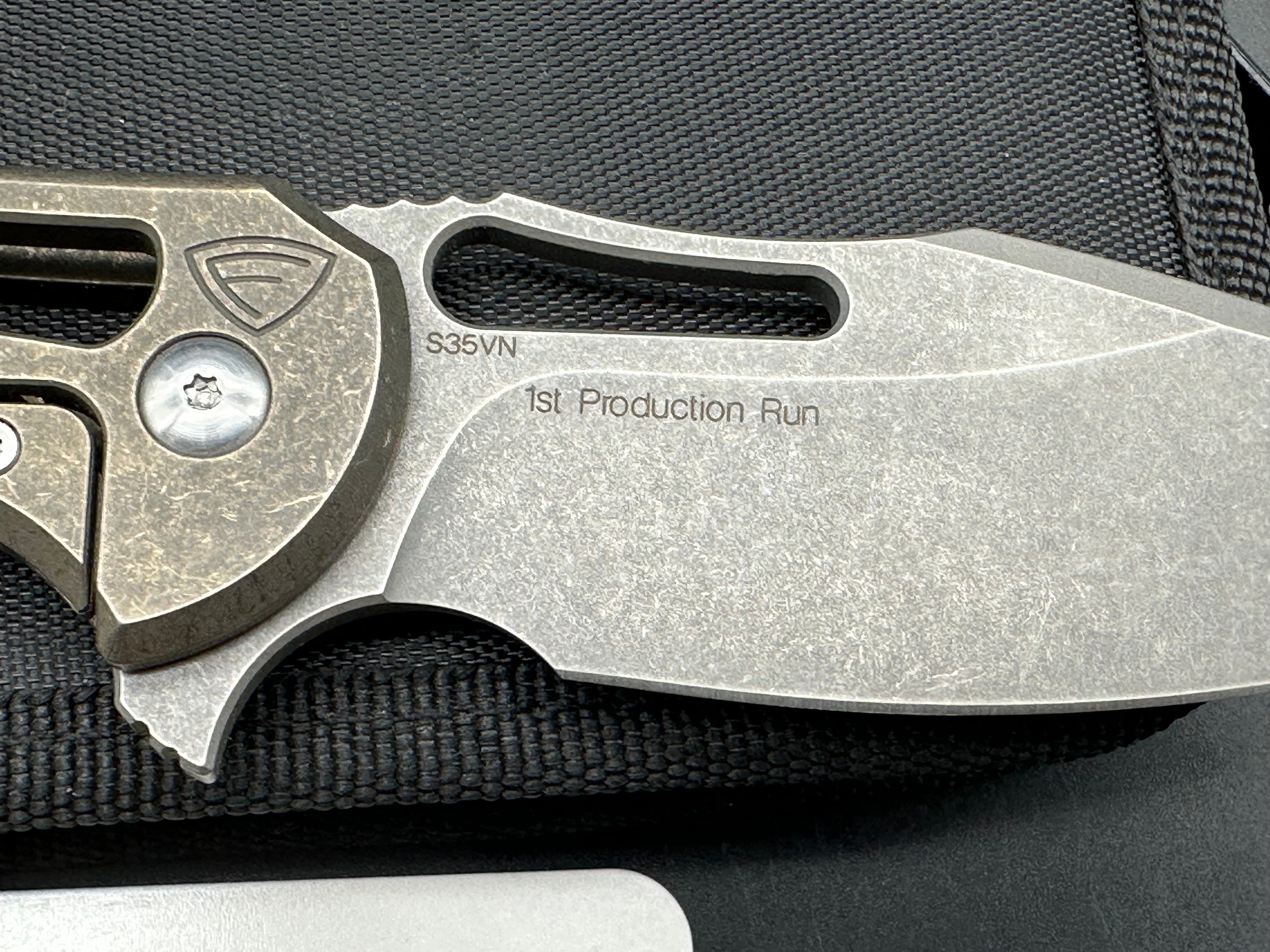 Ferrum Forge Pro Series Fortis 2.0 "Thruwork", Stonewashed CPM S35VN Blade, Stonewashed Bronze Anodized Thruwork-Milled Titanium Handles