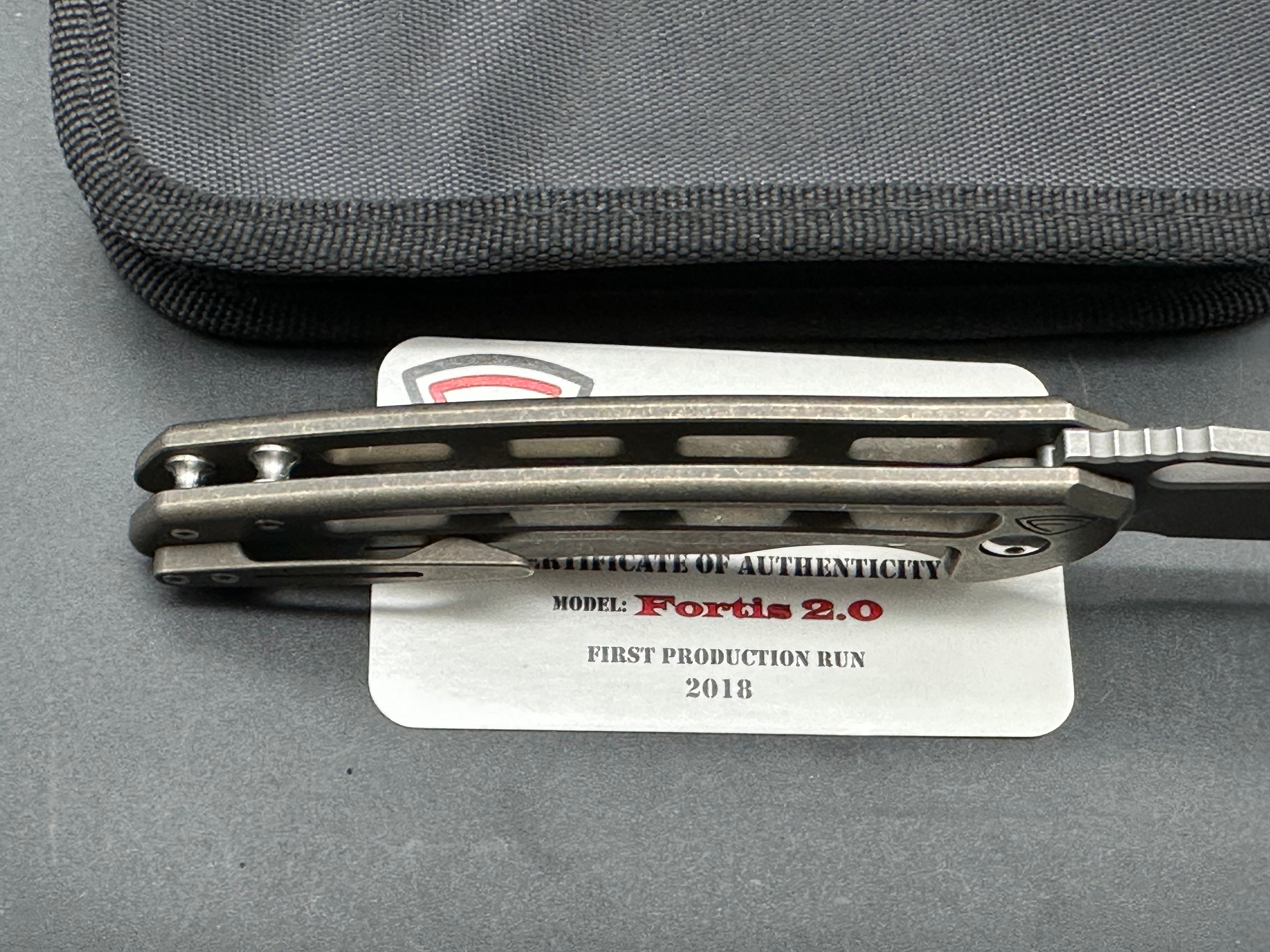 Ferrum Forge Pro Series Fortis 2.0 "Thruwork", Stonewashed CPM S35VN Blade, Stonewashed Bronze Anodized Thruwork-Milled Titanium Handles