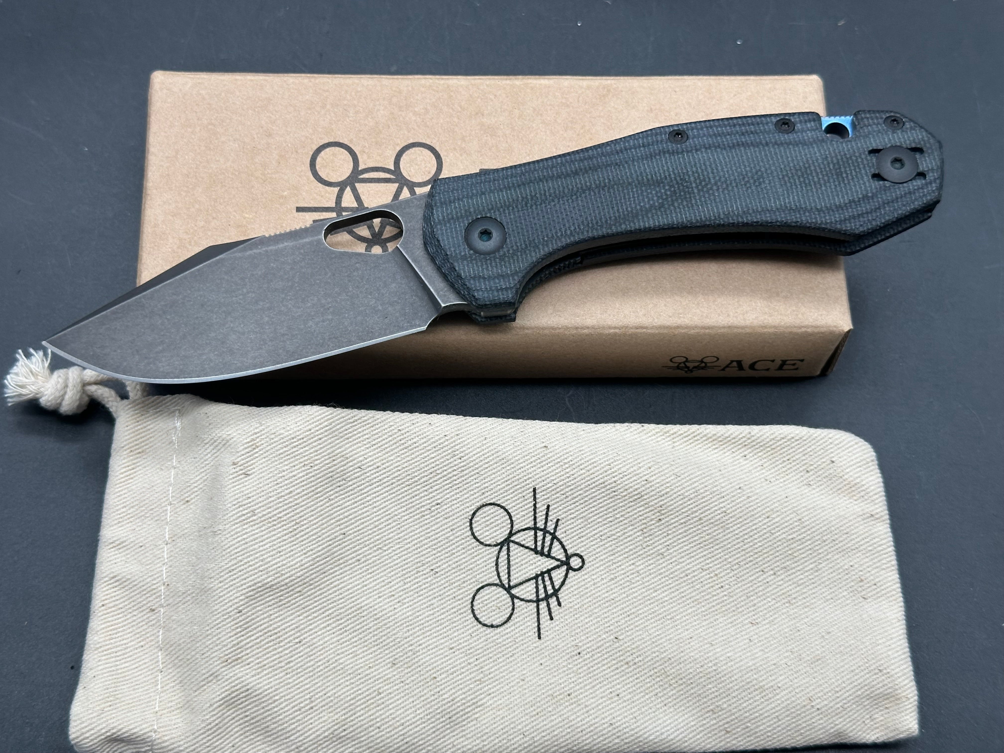 GiantMouse Ace Atelier Blackout #164/300, Black Stonewashed PVD Vanadis 4E Blade, Black Canvas Micarta Handles