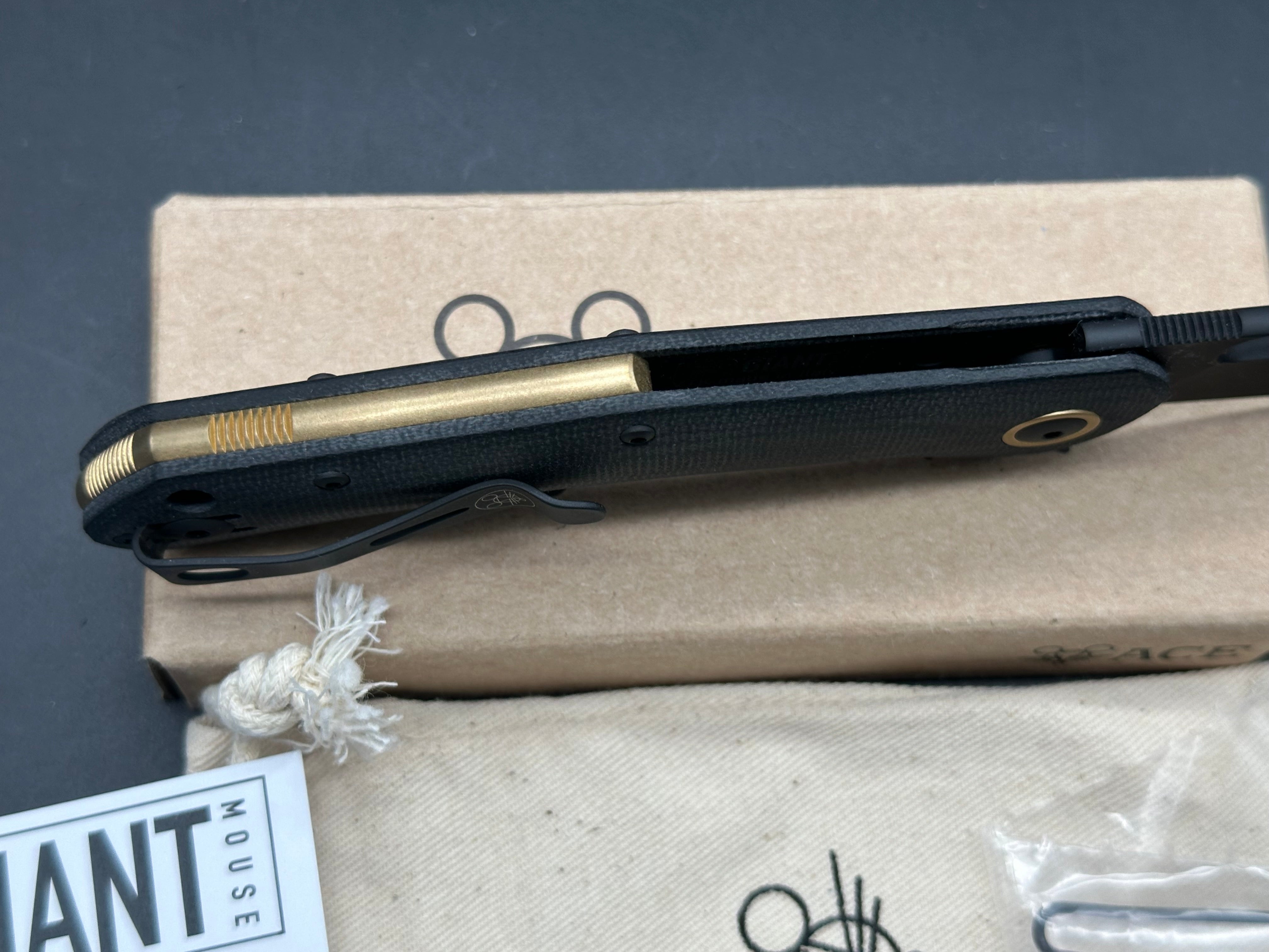 GiantMouse Ace Jutland Black Canvas Micarta PVD, Black PVD Magnacut Blade, Black Canvas Micarta Handles