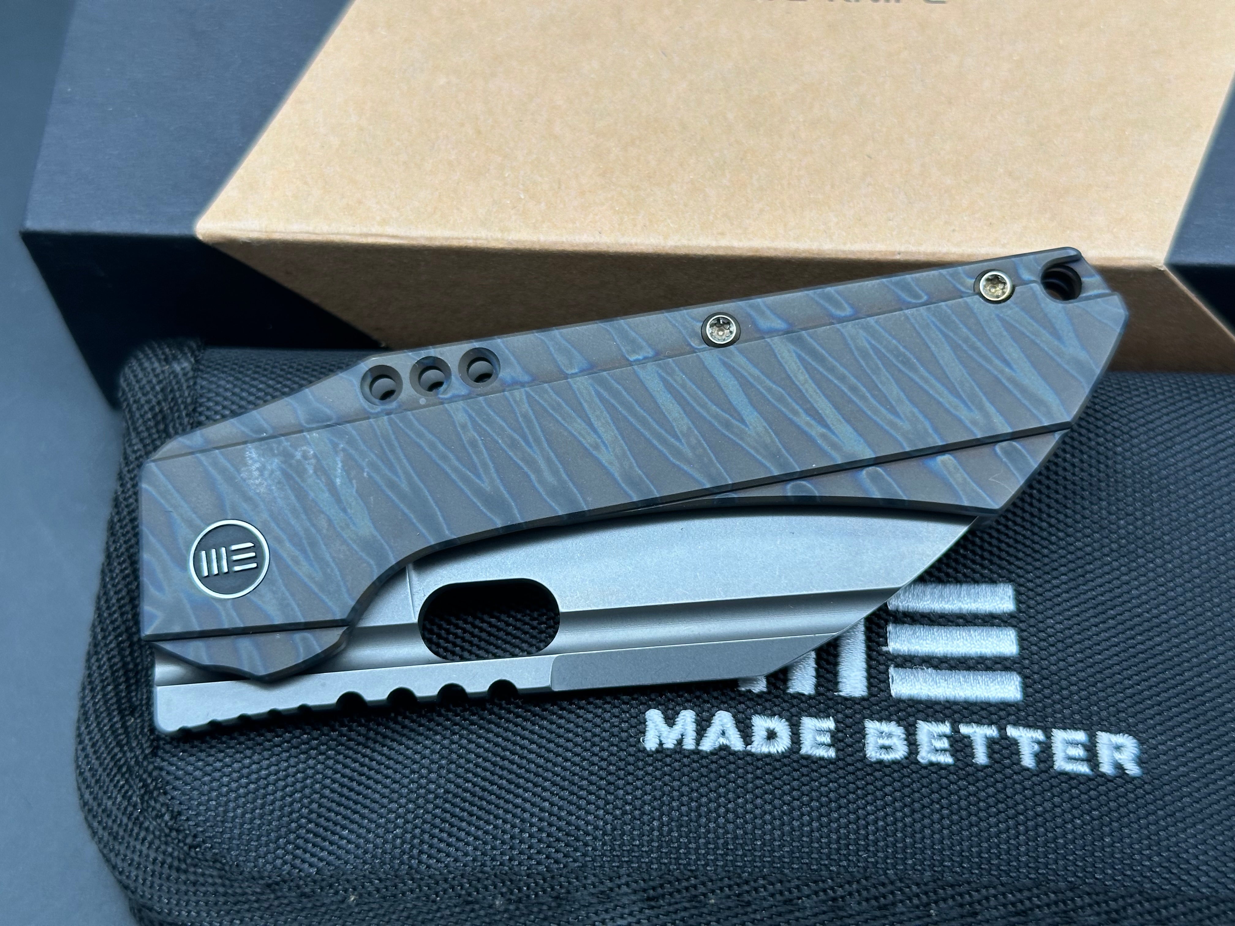 We Roxi Todd Knife and Tool design 3.15 inch stonewashed CPM-S35VN Wharncliffe blade