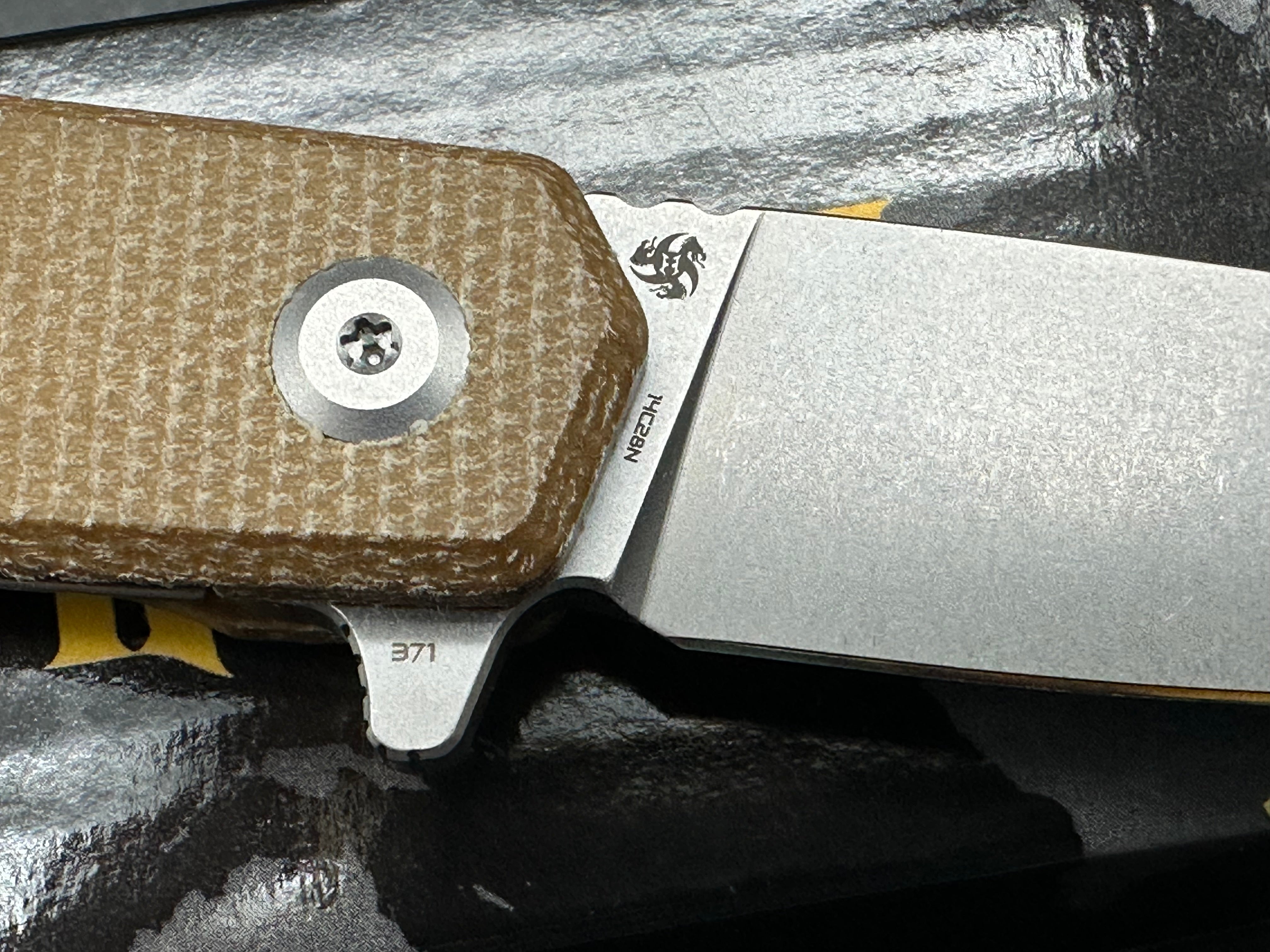 Kubey MOS Hydra Design Tan Micarta Handle 3.27" Stonewash 14C28N