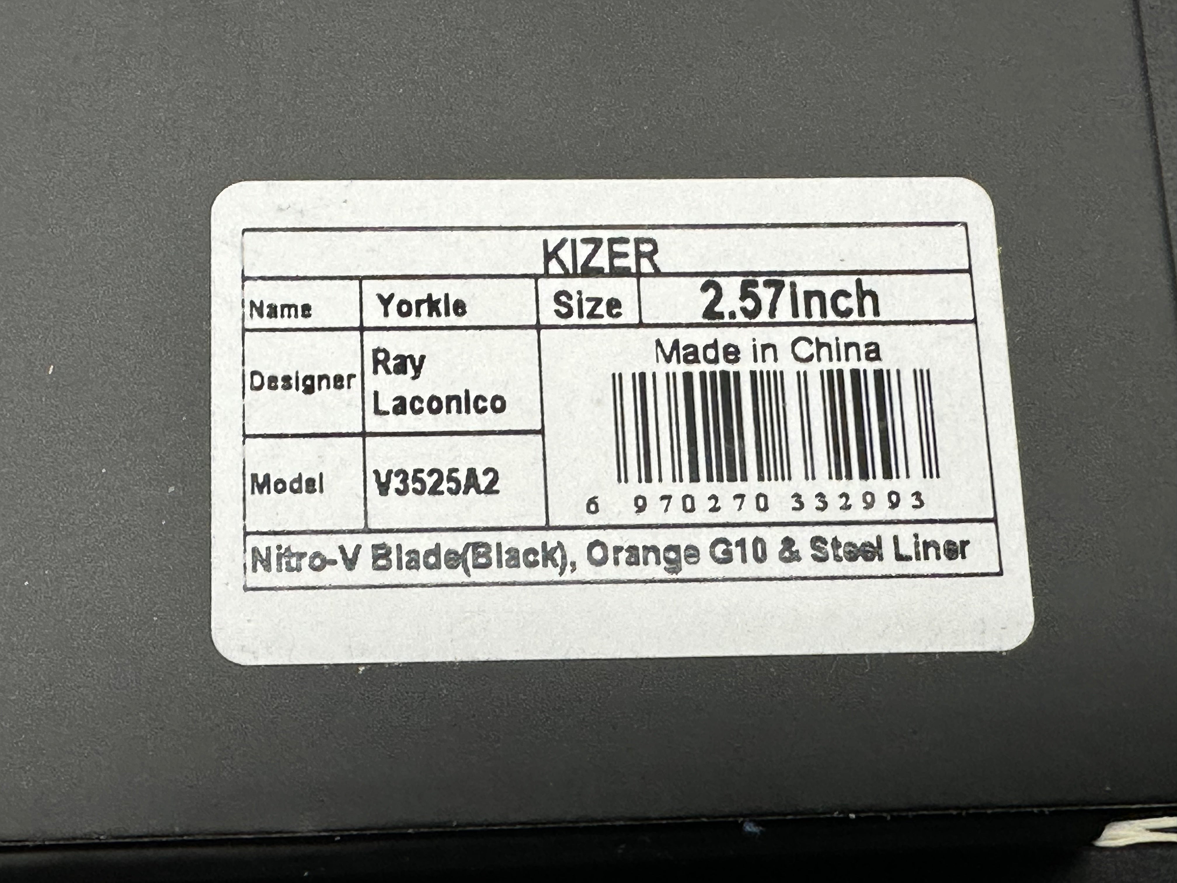 KIZER YORKIE FOLDING KNIFE ORANGE G10 HANDLE NITRO-V DROP POINT PLAIN BLACK BLADE