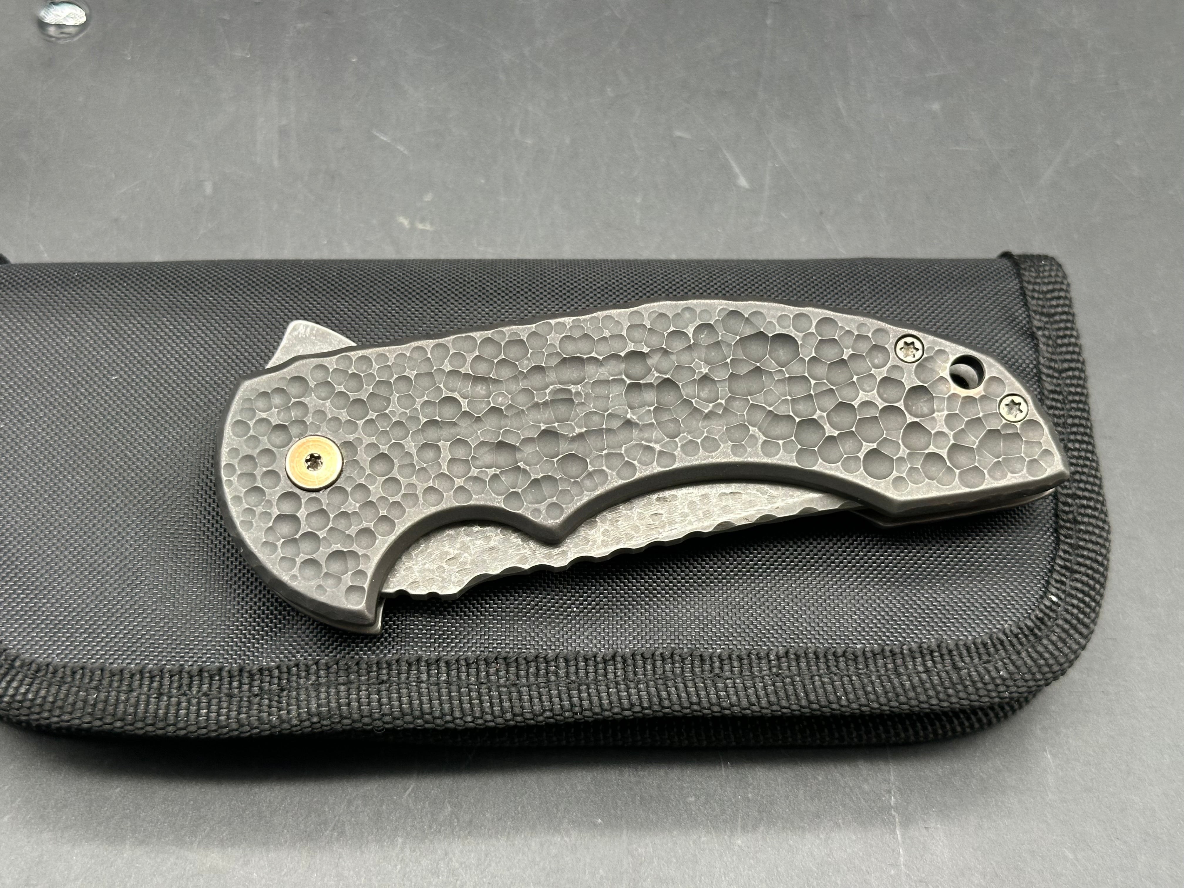David Mosier Custom Crossfire Custom scales with orange peel, hammered front and rear titanium
