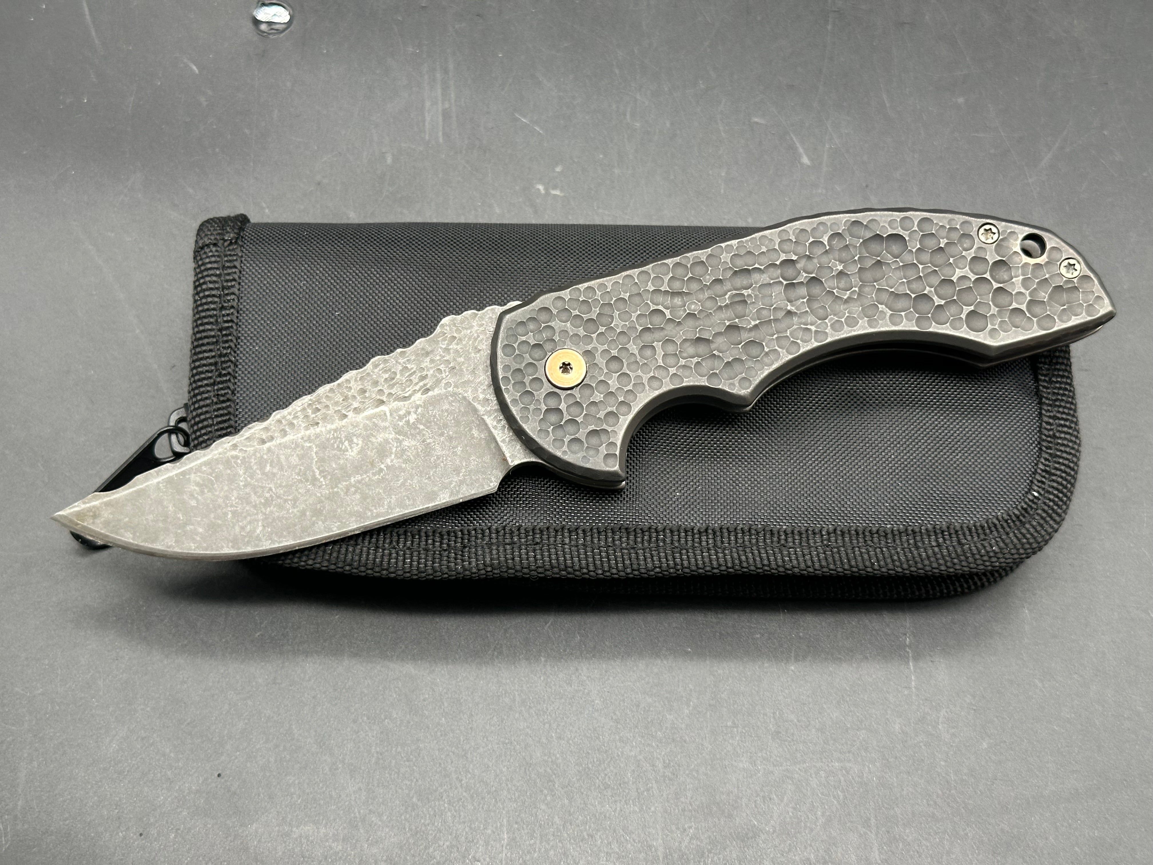 David Mosier Custom Crossfire Custom scales with orange peel, hammered front and rear titanium