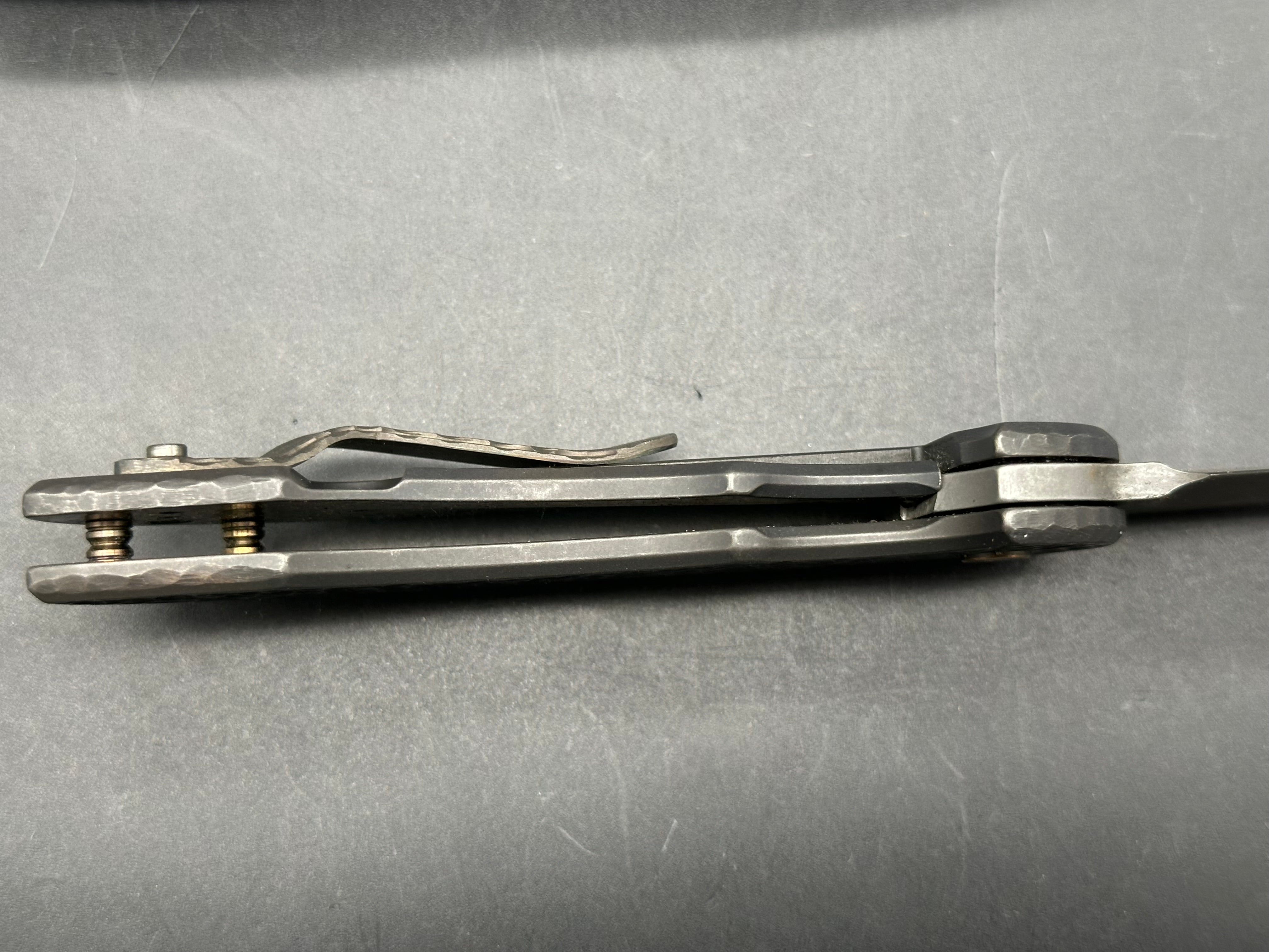 David Mosier Custom Crossfire Custom scales with orange peel, hammered front and rear titanium