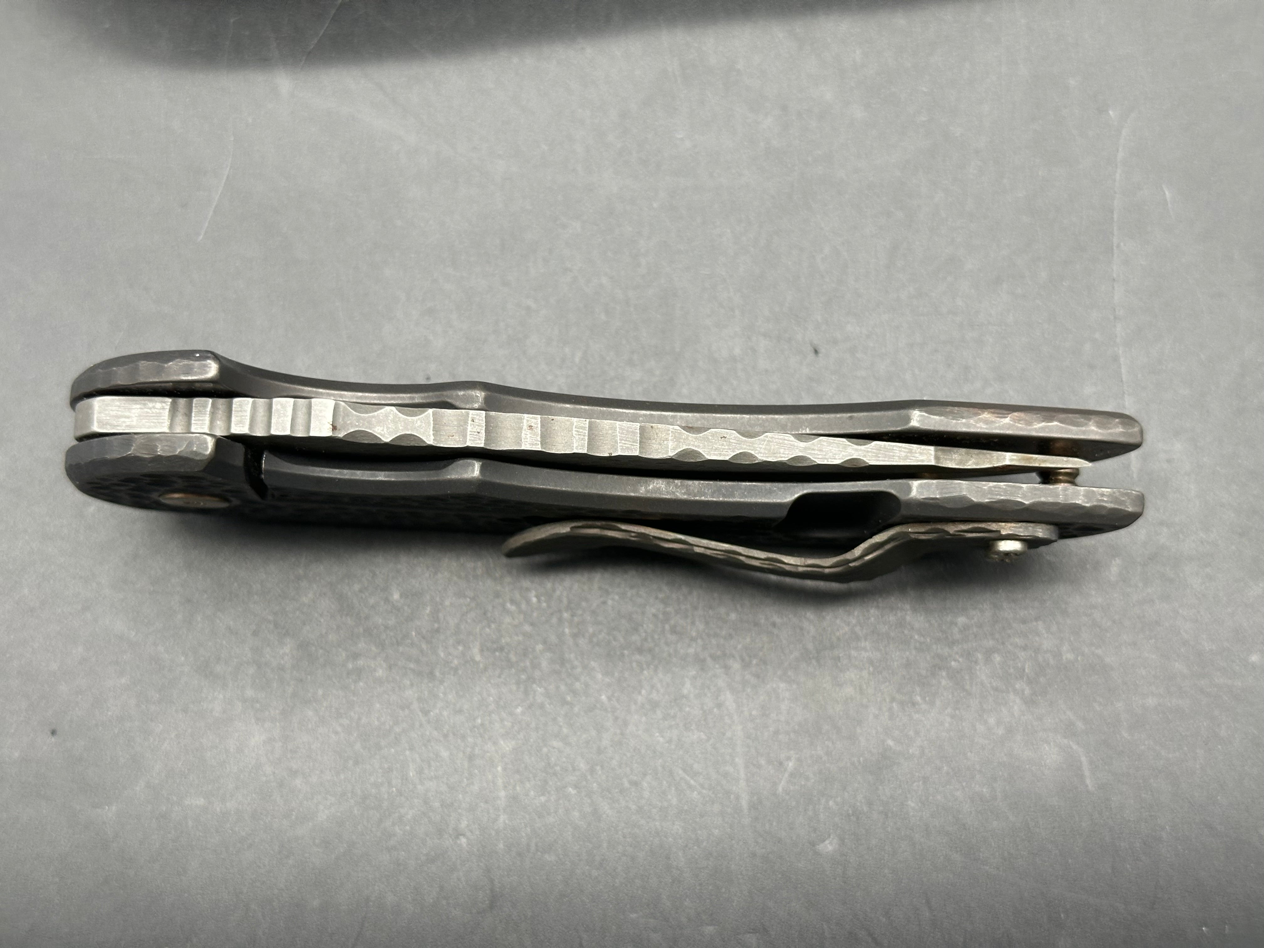 David Mosier Custom Crossfire Custom scales with orange peel, hammered front and rear titanium