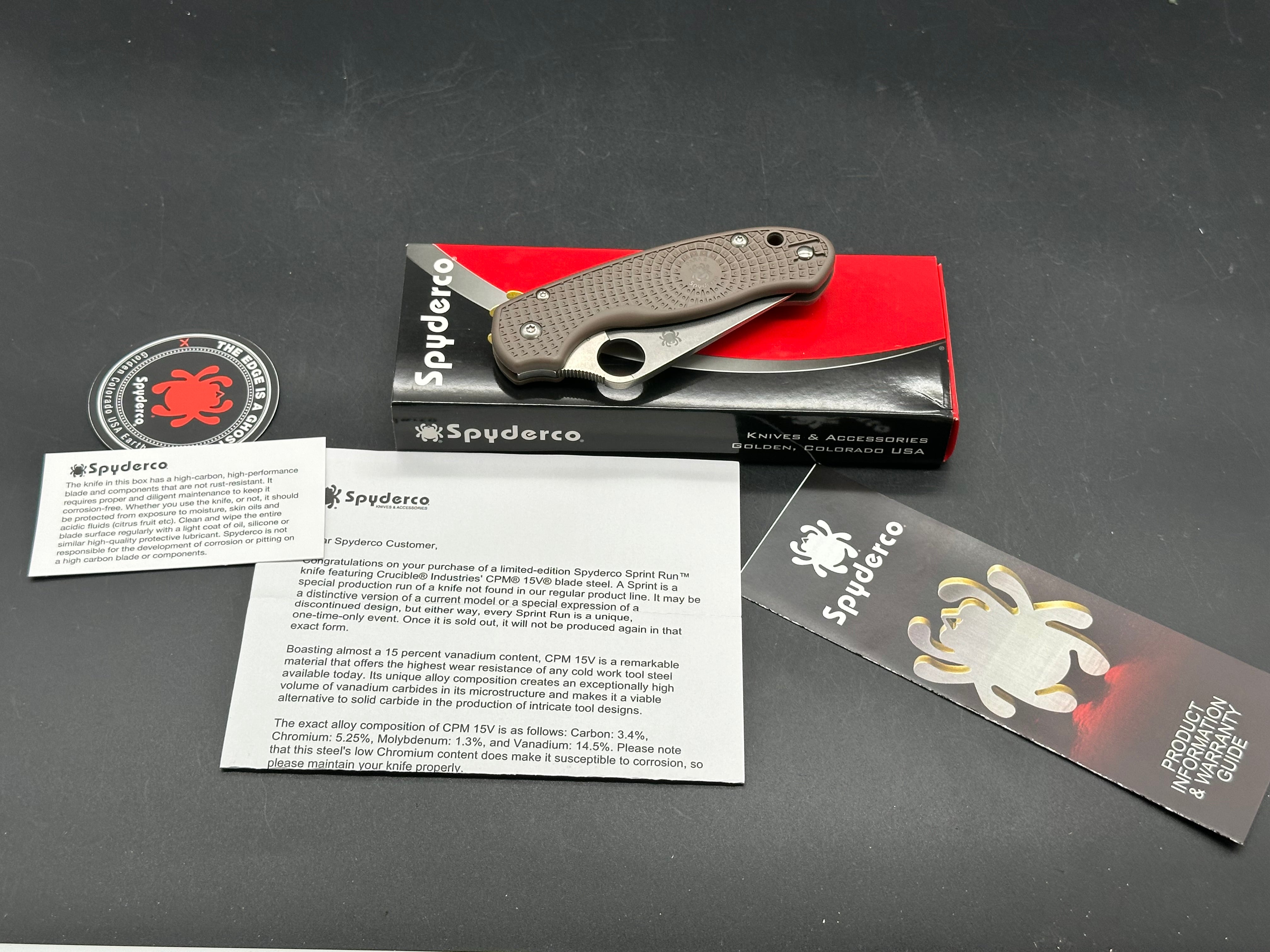 Spyderco Para 3 Lightweight Sprint Run 2.93" CPM 15V Stonewash Blade with Brown FRN Scales