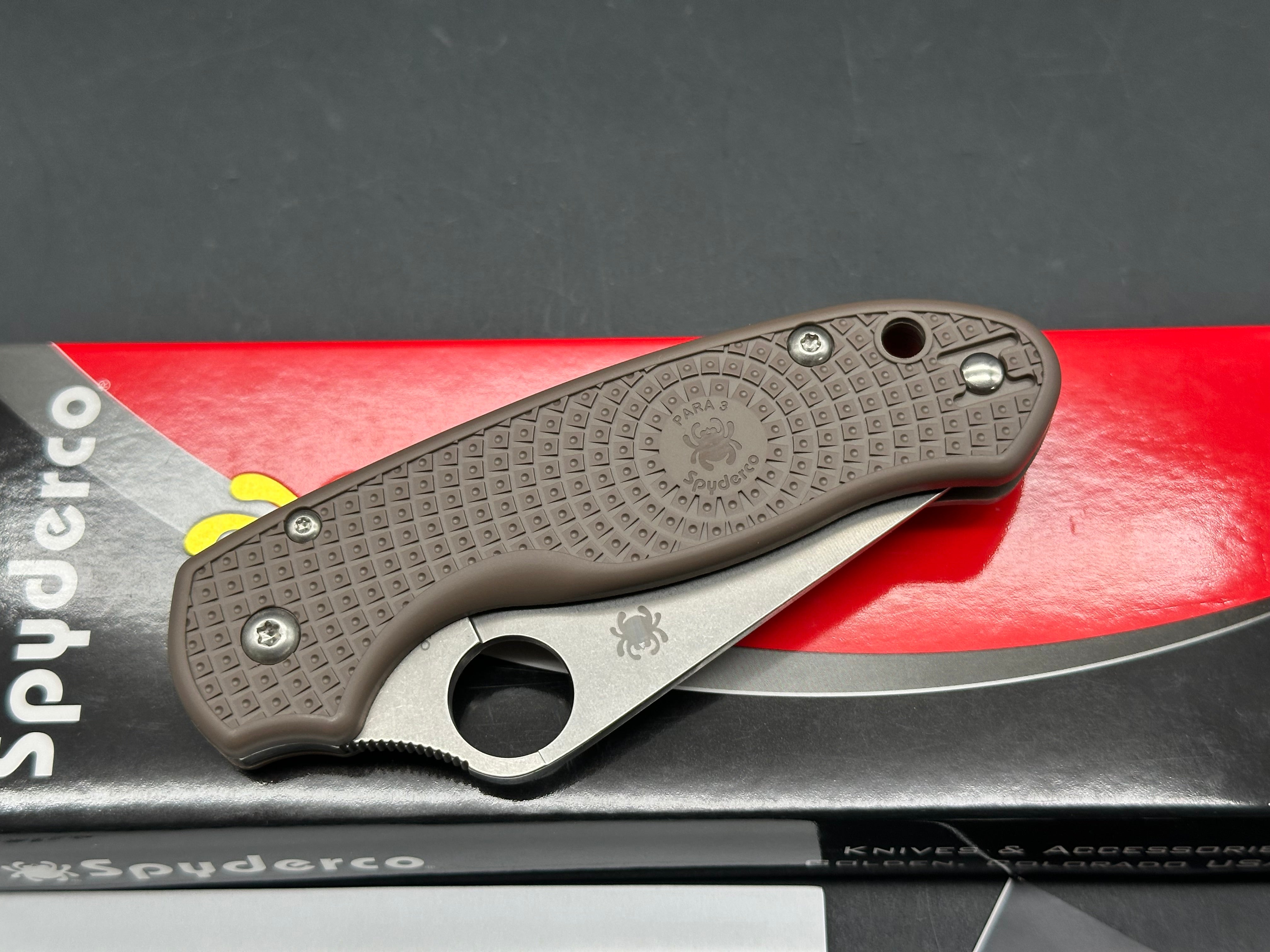 Spyderco Para 3 Lightweight Sprint Run 2.93" CPM 15V Stonewash Blade with Brown FRN Scales