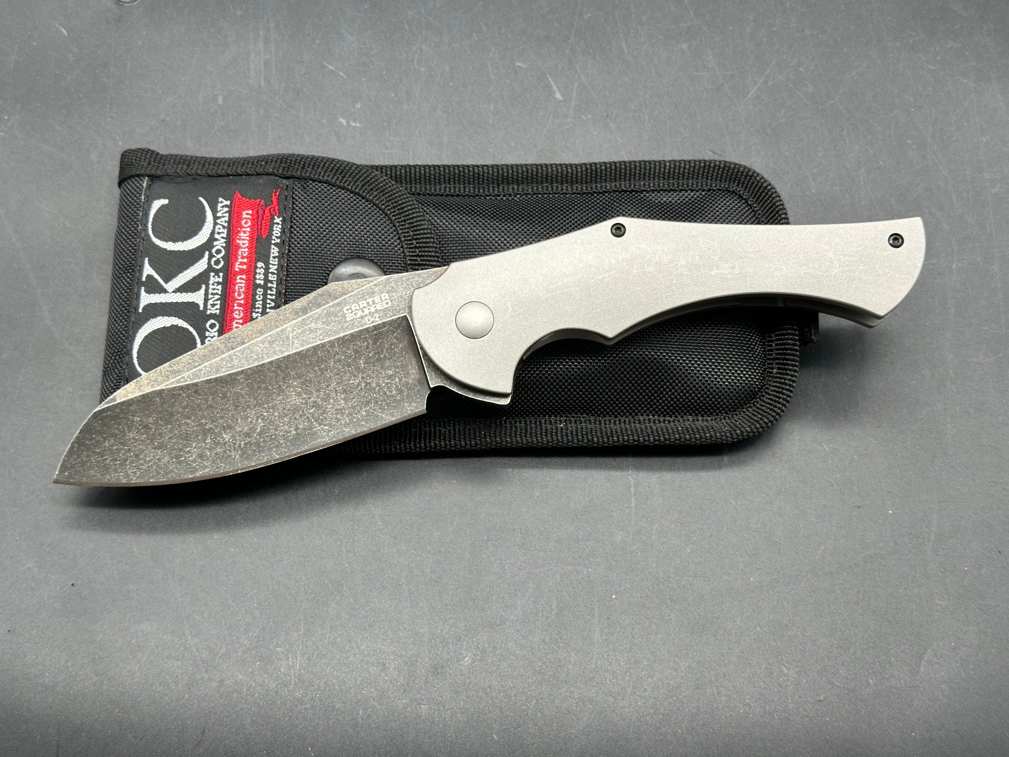 Ontario Carter 2quared Robert Carter design. 3.5 inch hollow grind, tumbled, satin sheepsfoot D2 blade