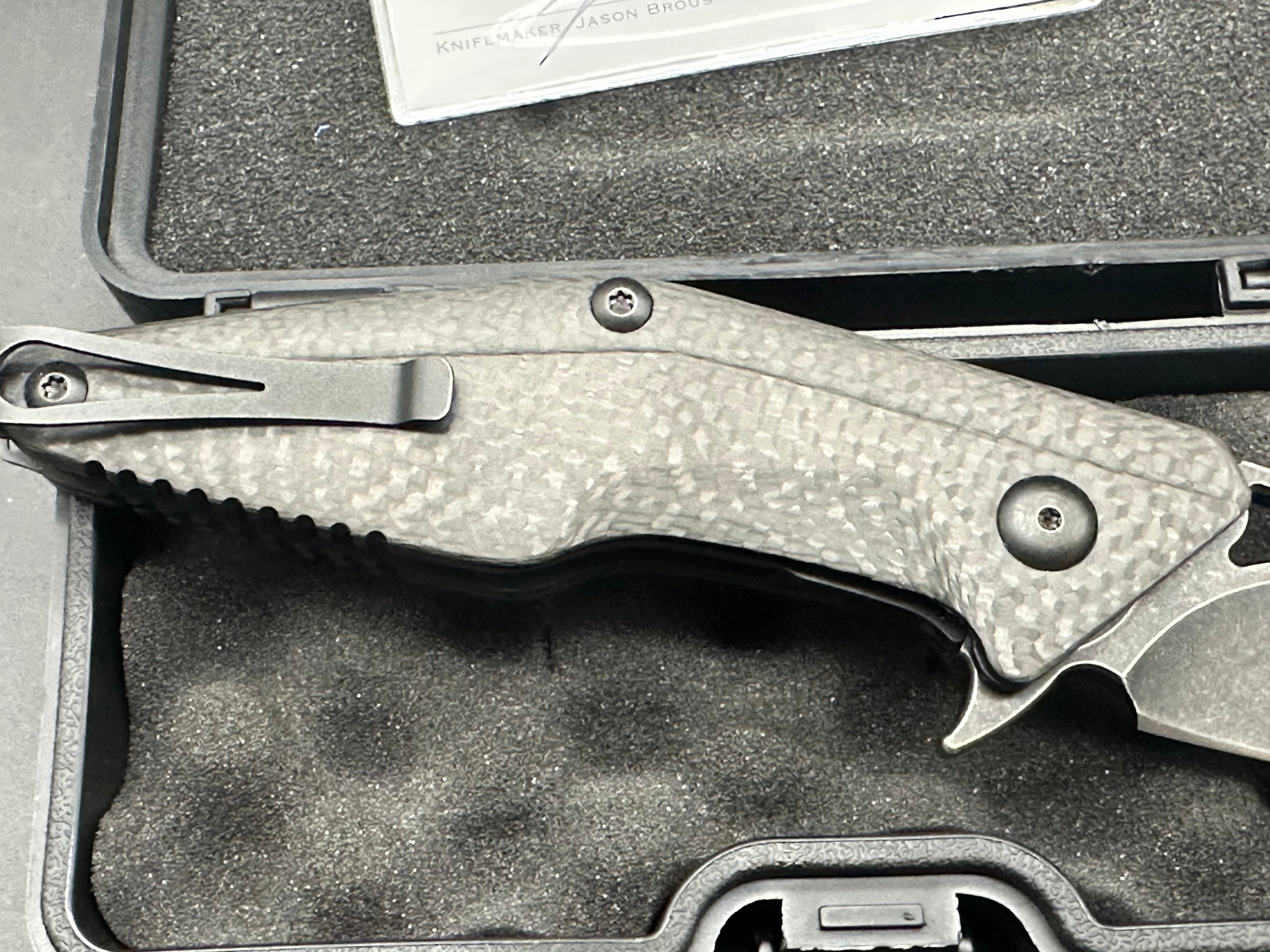 Brous Blades Division carbon fiber scales w/D2 blade