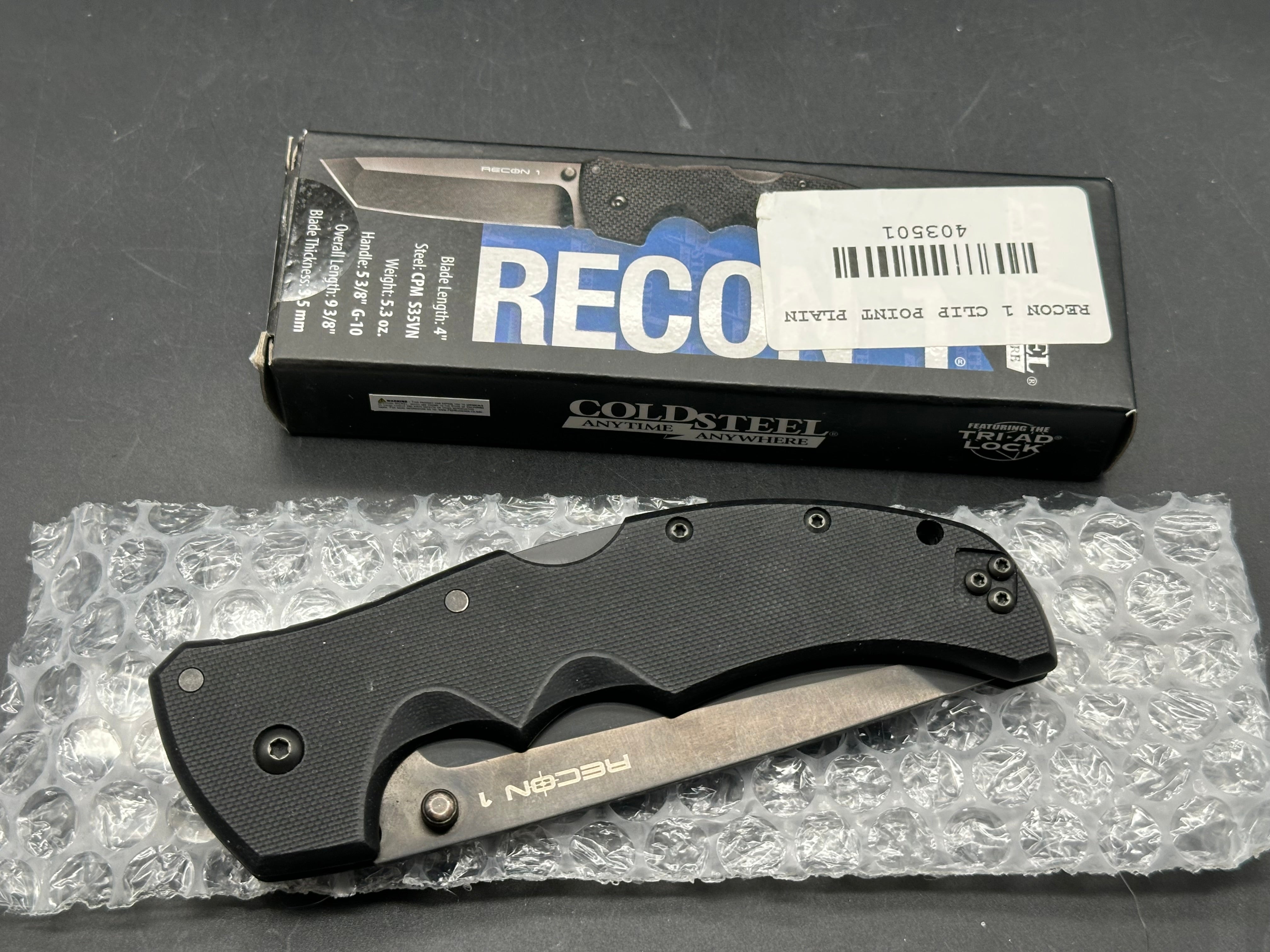 Cold Steel Recon 1 Tanto Lockback Knife G-10 (4" Black CPM-S35VN)