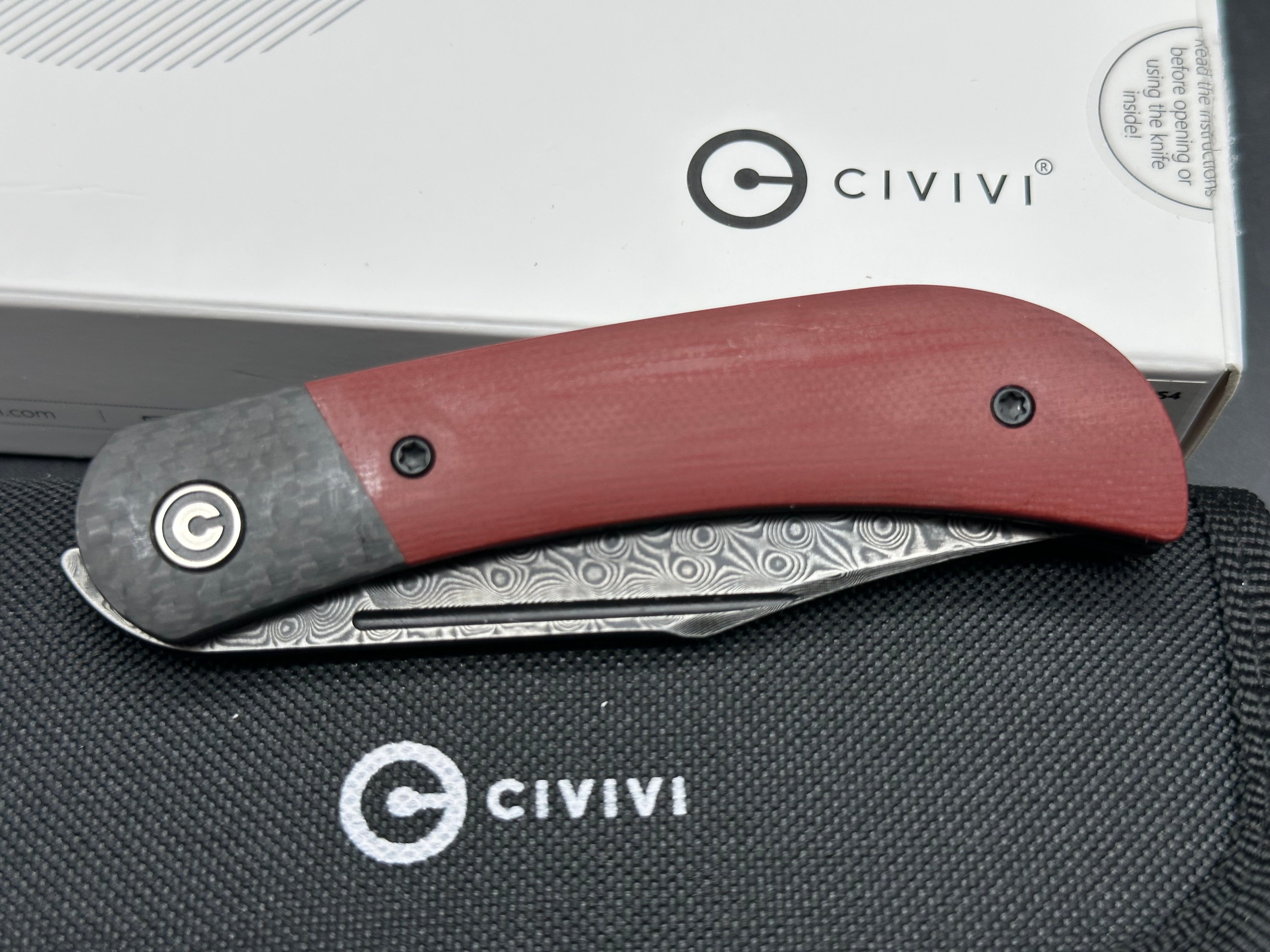 Civivi Appalachian Drifter II 2.96 inch hollow grind, black hand rubbed Damascus blade
