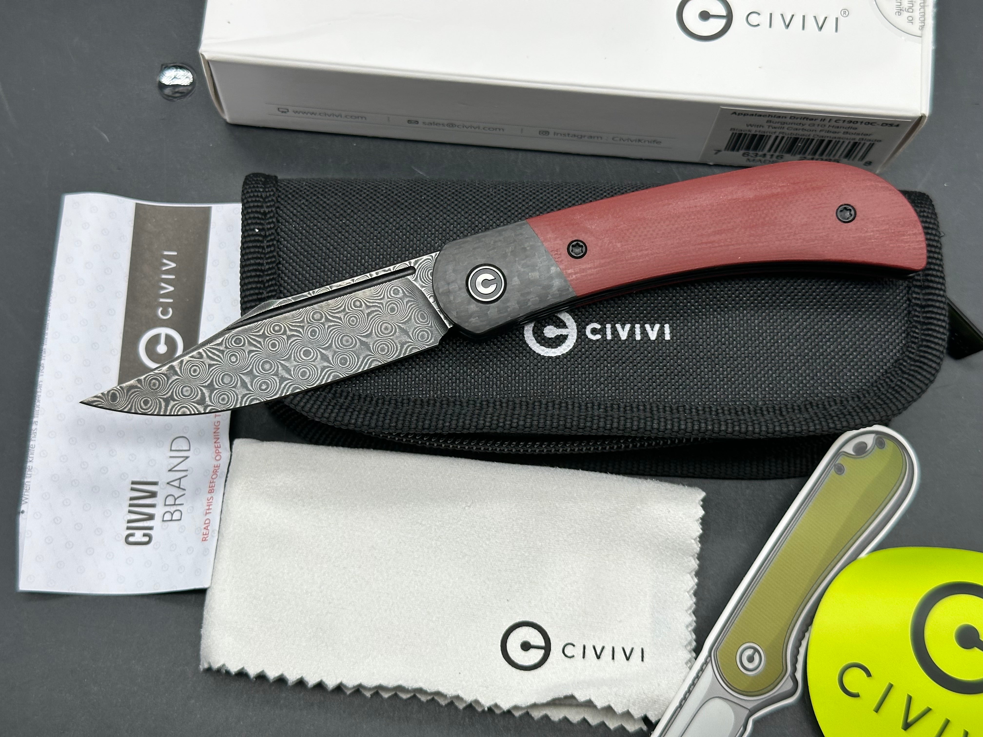 Civivi Appalachian Drifter II 2.96 inch hollow grind, black hand rubbed Damascus blade