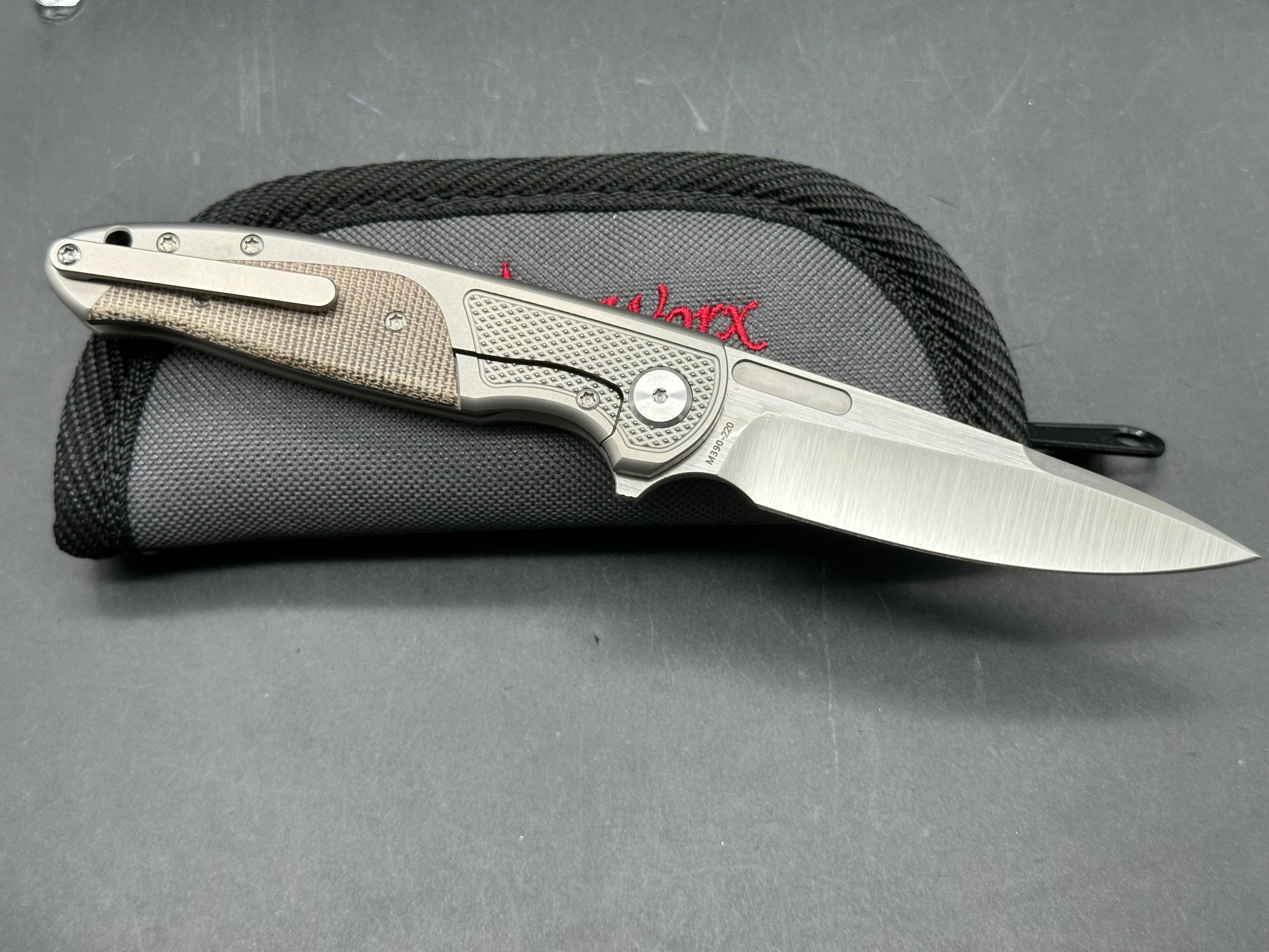 Ochs Worx Osprey EDX. Designed by Eric Ochs, 3.25 inch hollow grind, satin finish Bohler M390 two tone blade