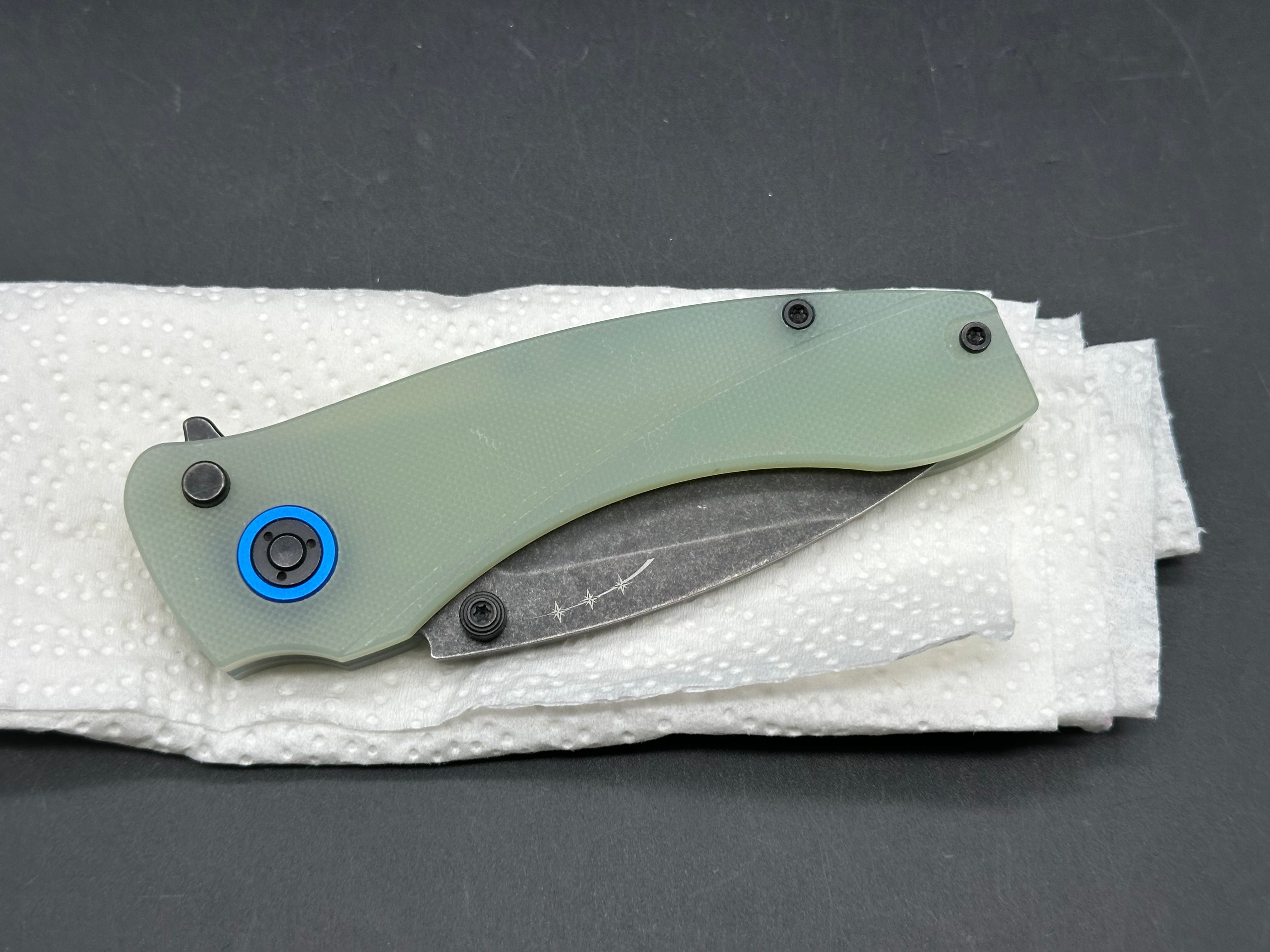 Orion Knives Solaris 14C28N blade / jade G-10 handle