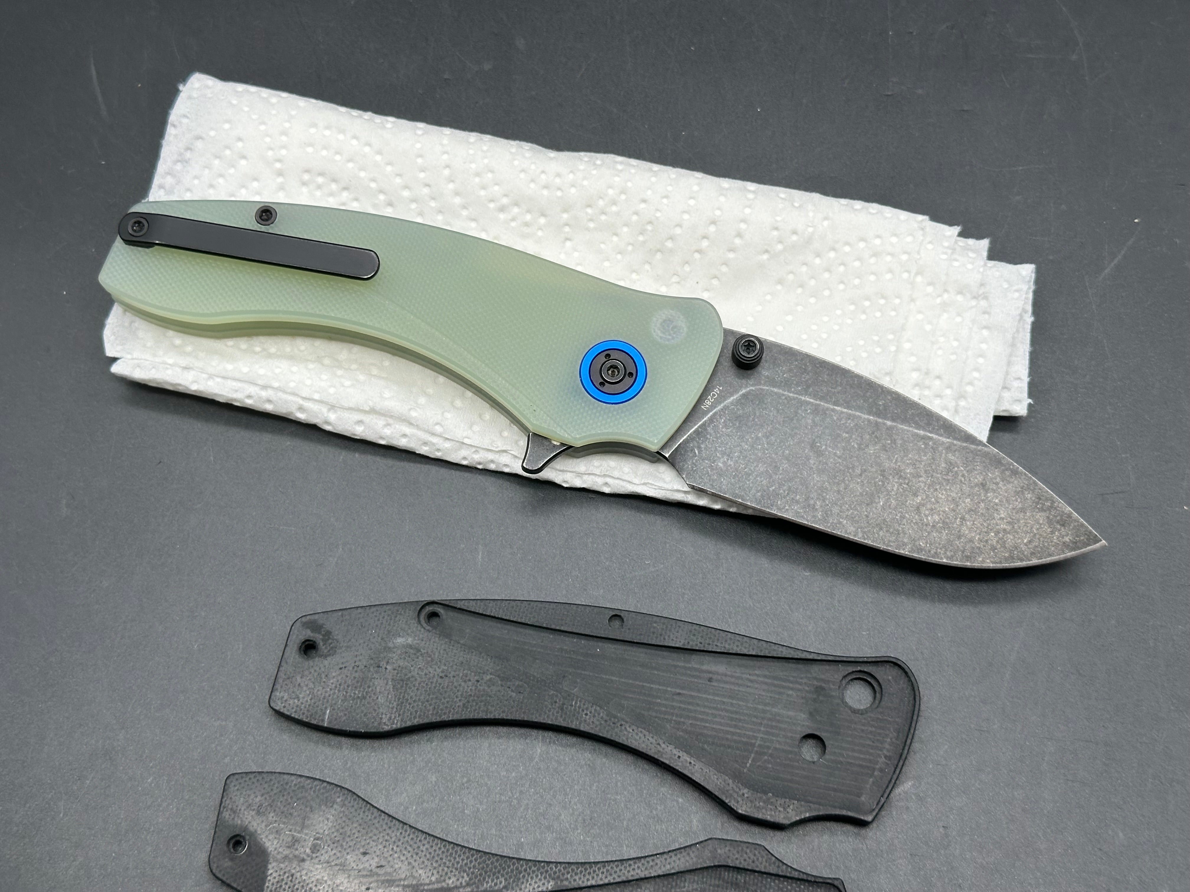 Orion Knives Solaris 14C28N blade / jade G-10 handle