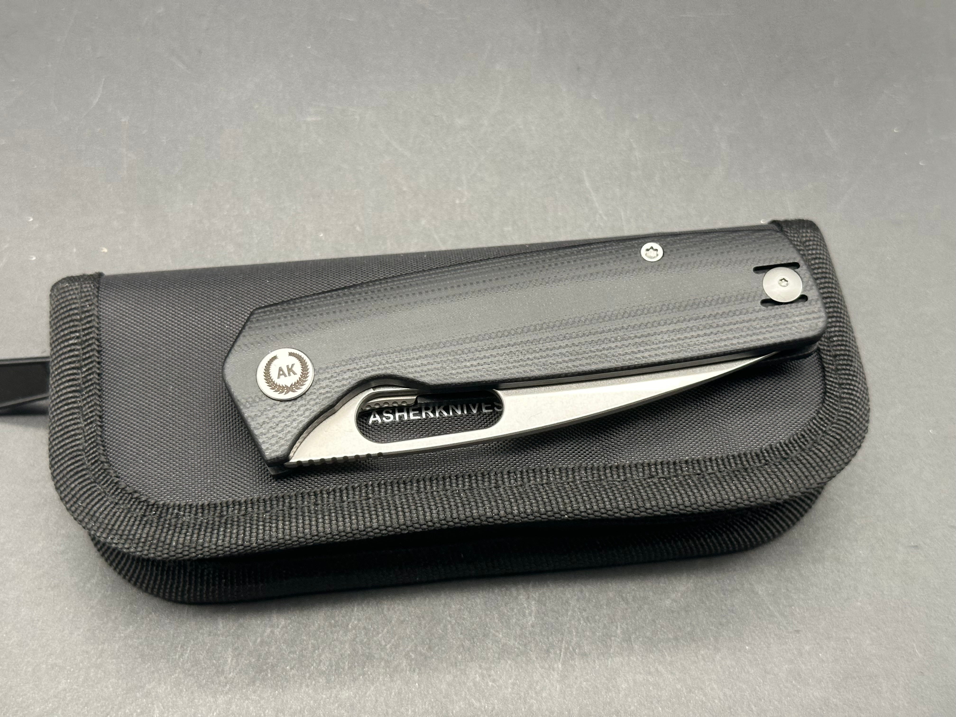 Asher Spiro G10 (NEW), 3.2" S35VN Stonewash Blade with Black G10 Handle