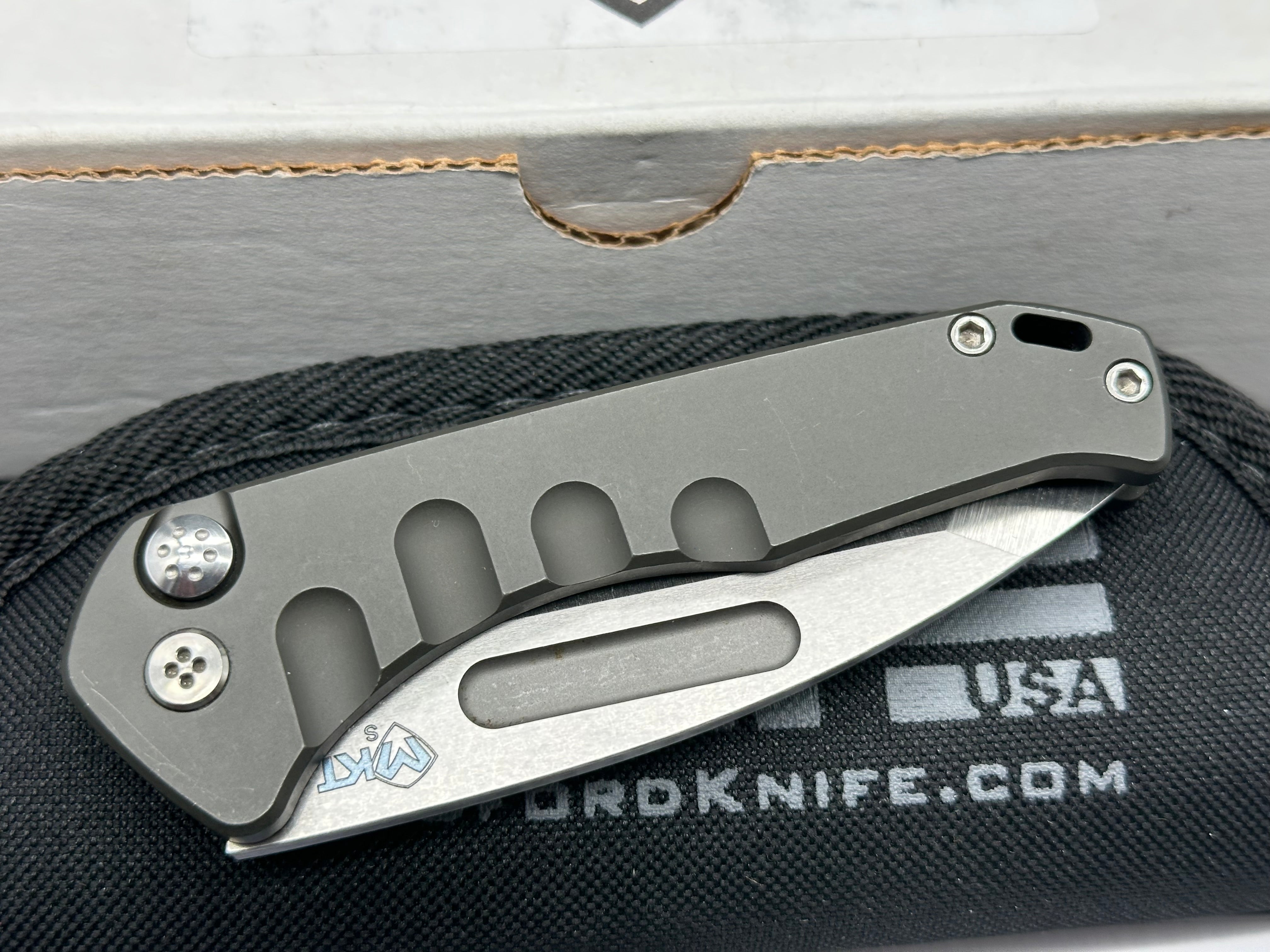 Medford Knife and Tool Praetorian Swift Auto 3.25 inch tumbled, drop point CPM-S35VN blade with large fullers