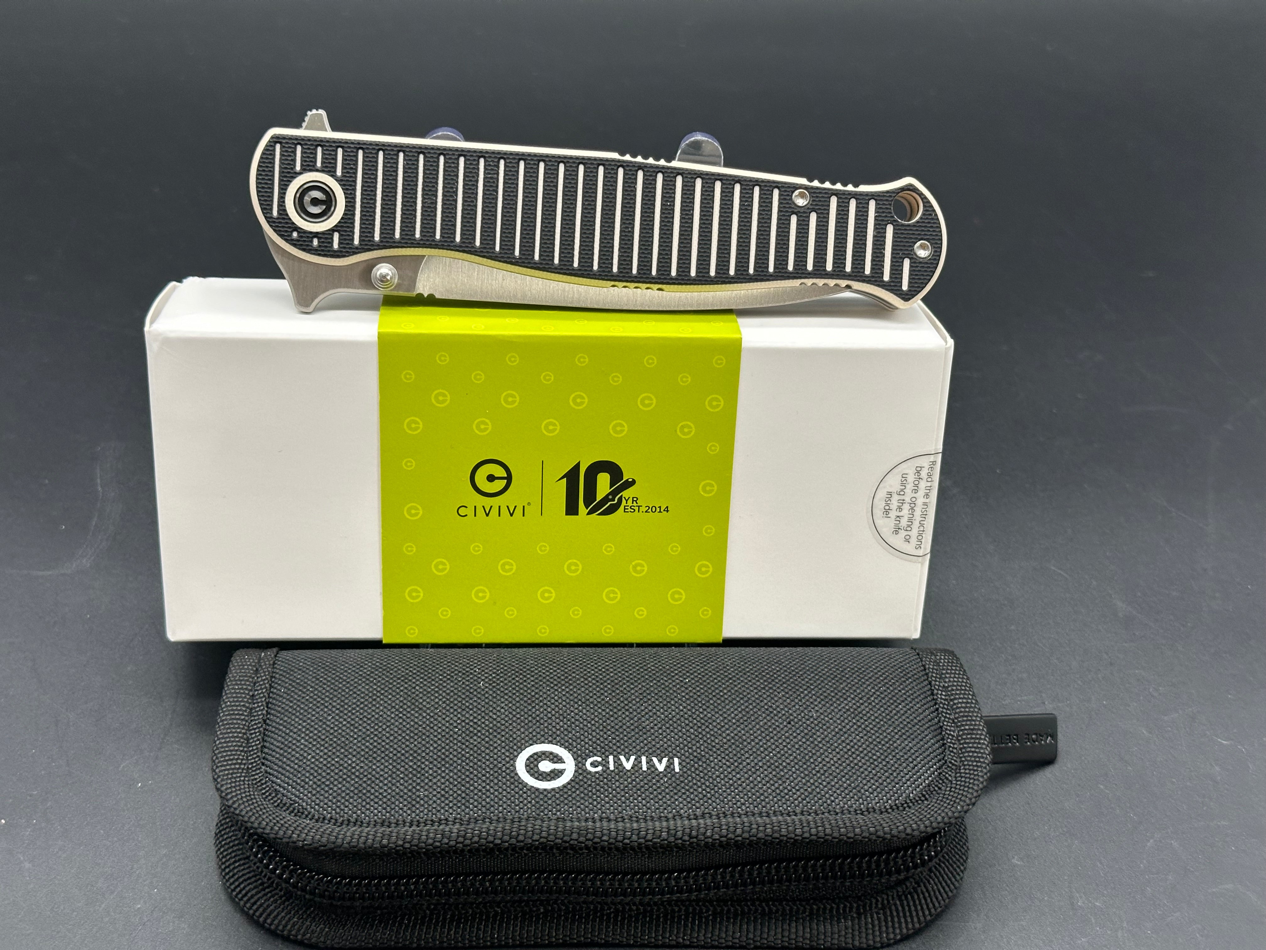 CIVIVI RS71 FOLDING KNIFE OFF WHITE/BLACK G10 HANDLE NITRO-V PLAIN EDGE SATIN FINISH