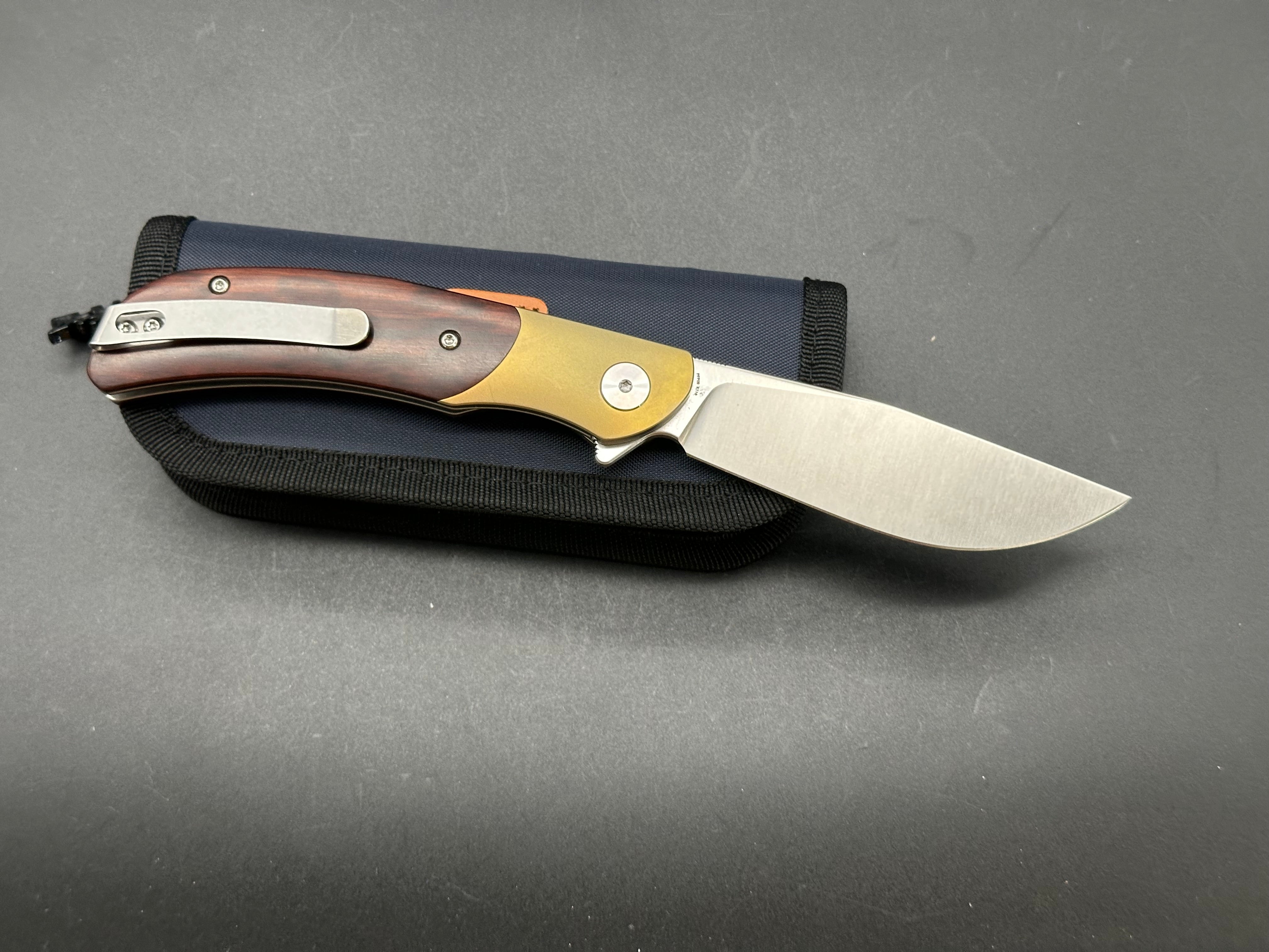 Petrified Fish PFP09 Hourglass K110 Satin Blade Wood Handle Flipper