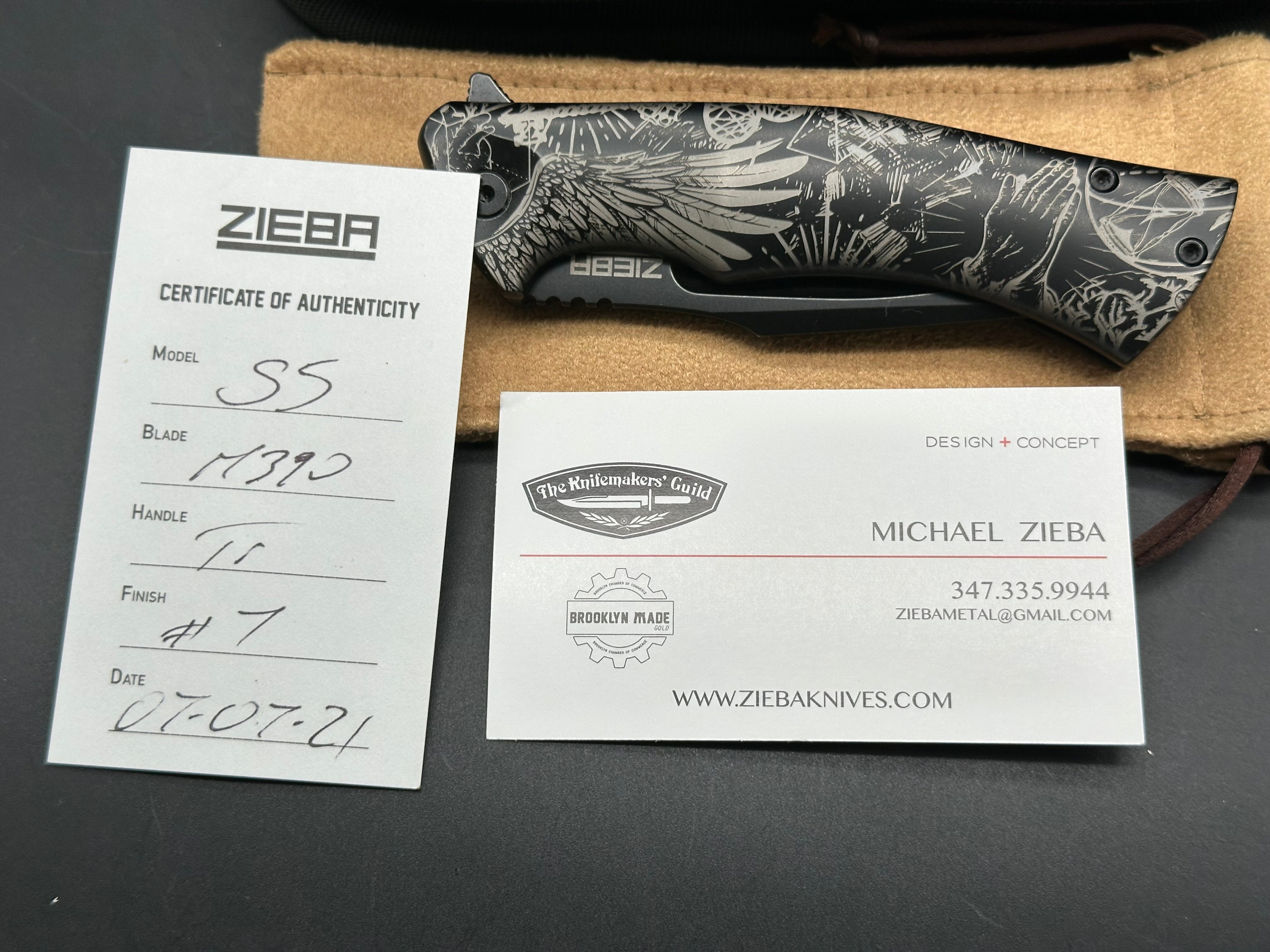 Michael Zieba/Jason Knight S5 Flipper Knife 3.5" M390 Black Drop Point Blade