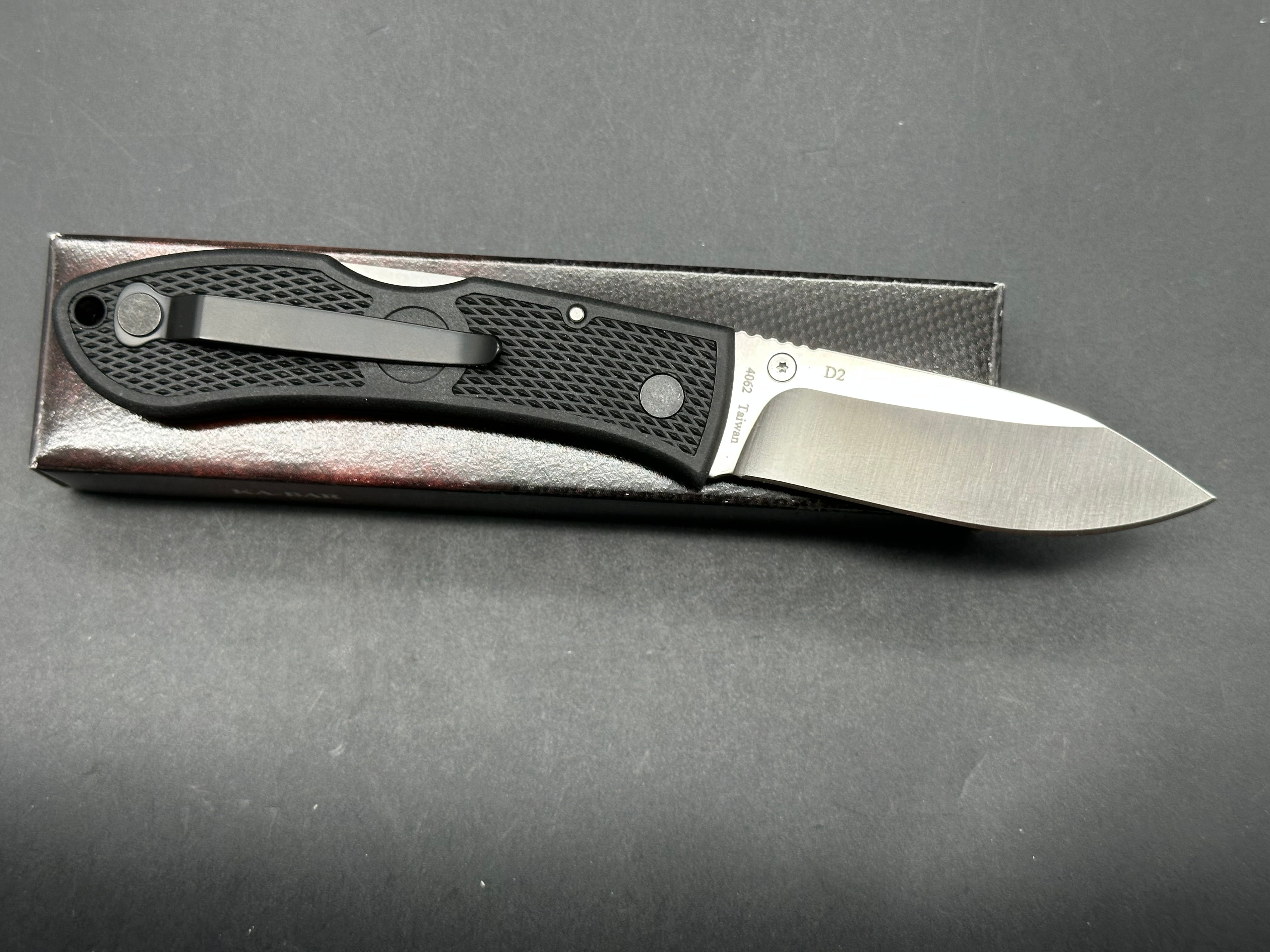 Ka-Bar Dozier Folding Hunter 3" D2 Satin Blade with Black Zytel Scales