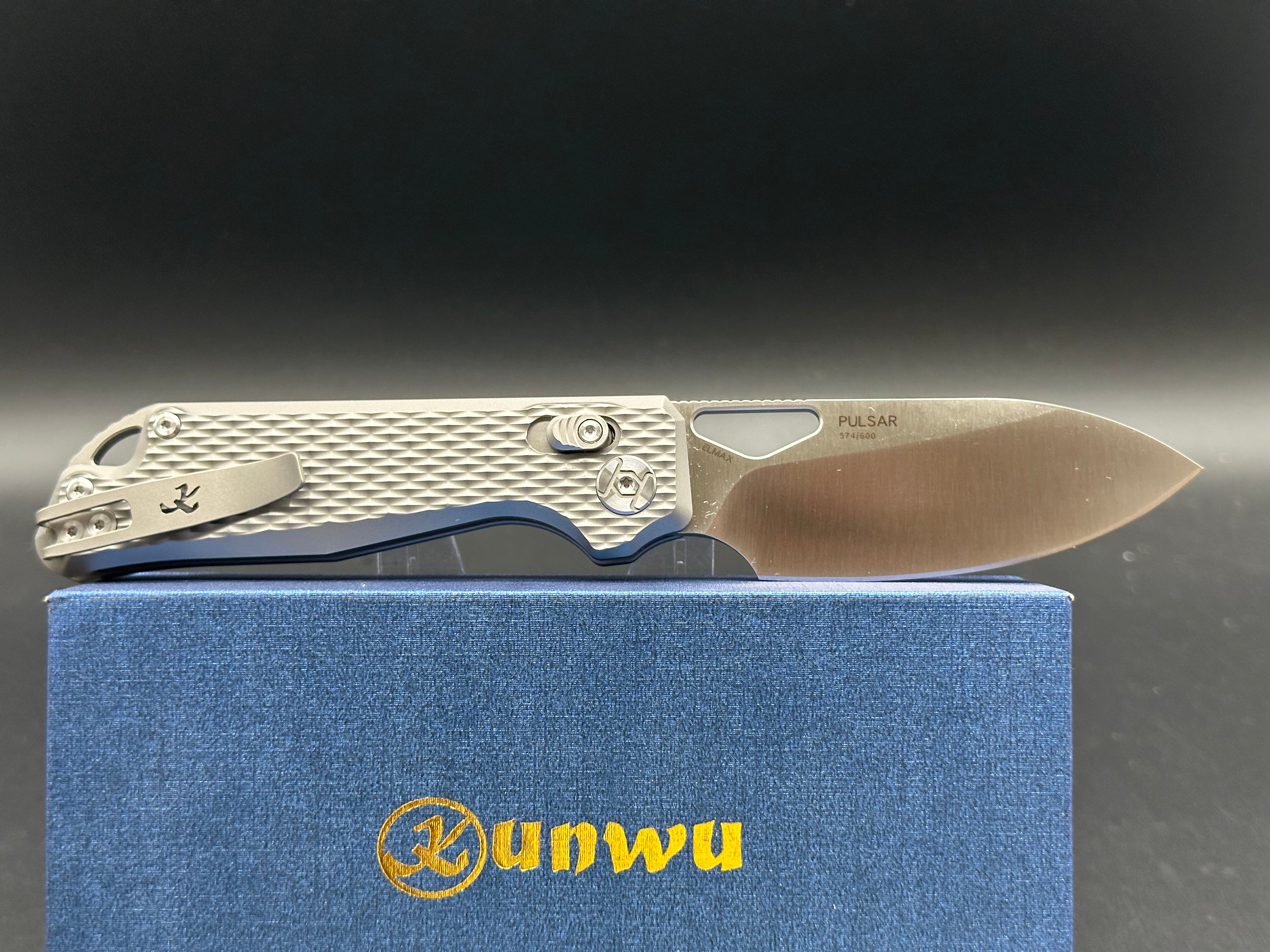 Kunwu Knives PULSAR Elmax Diamond Textured Titanium