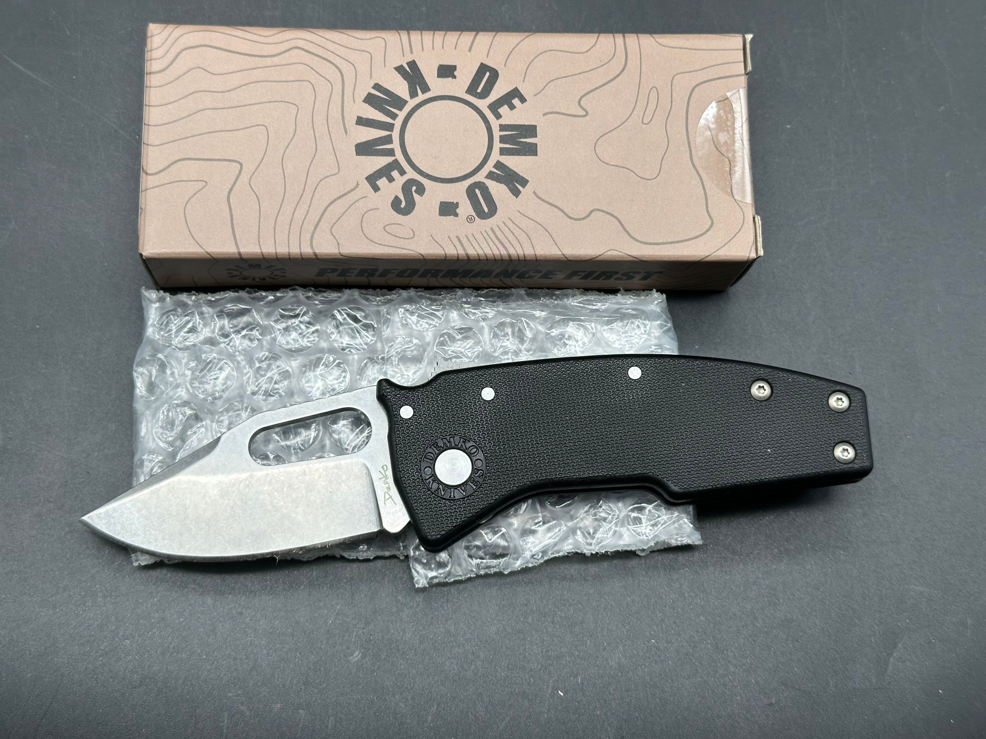 Demko Nano Shark 2.13" AUS-10A Stonewash Clip Point Blade with Black GRN Scales and Shark Lock