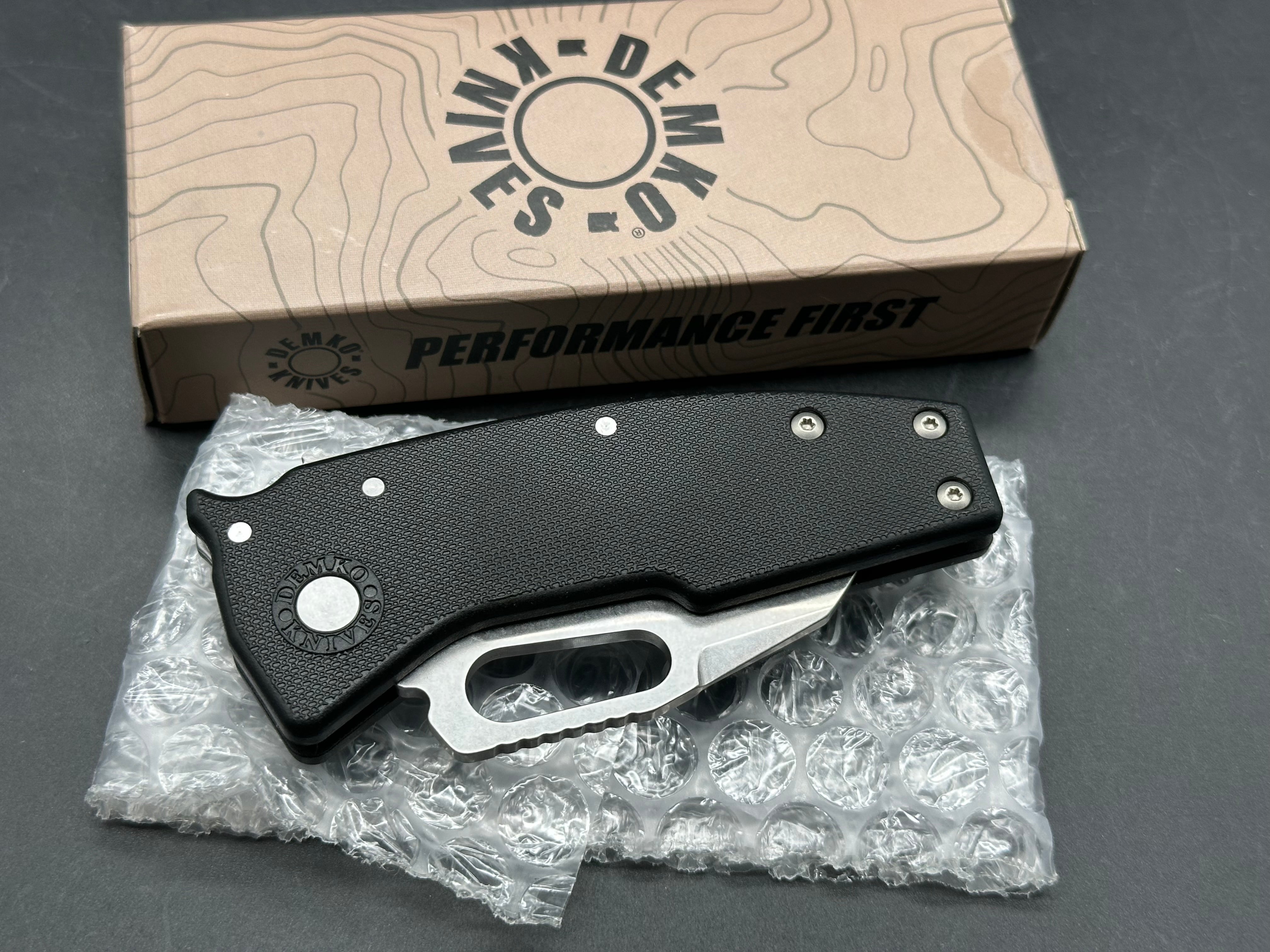 Demko Nano Shark 2.13" AUS-10A Stonewash Shark Foot Blade with Black GRN Scales and Shark Lock