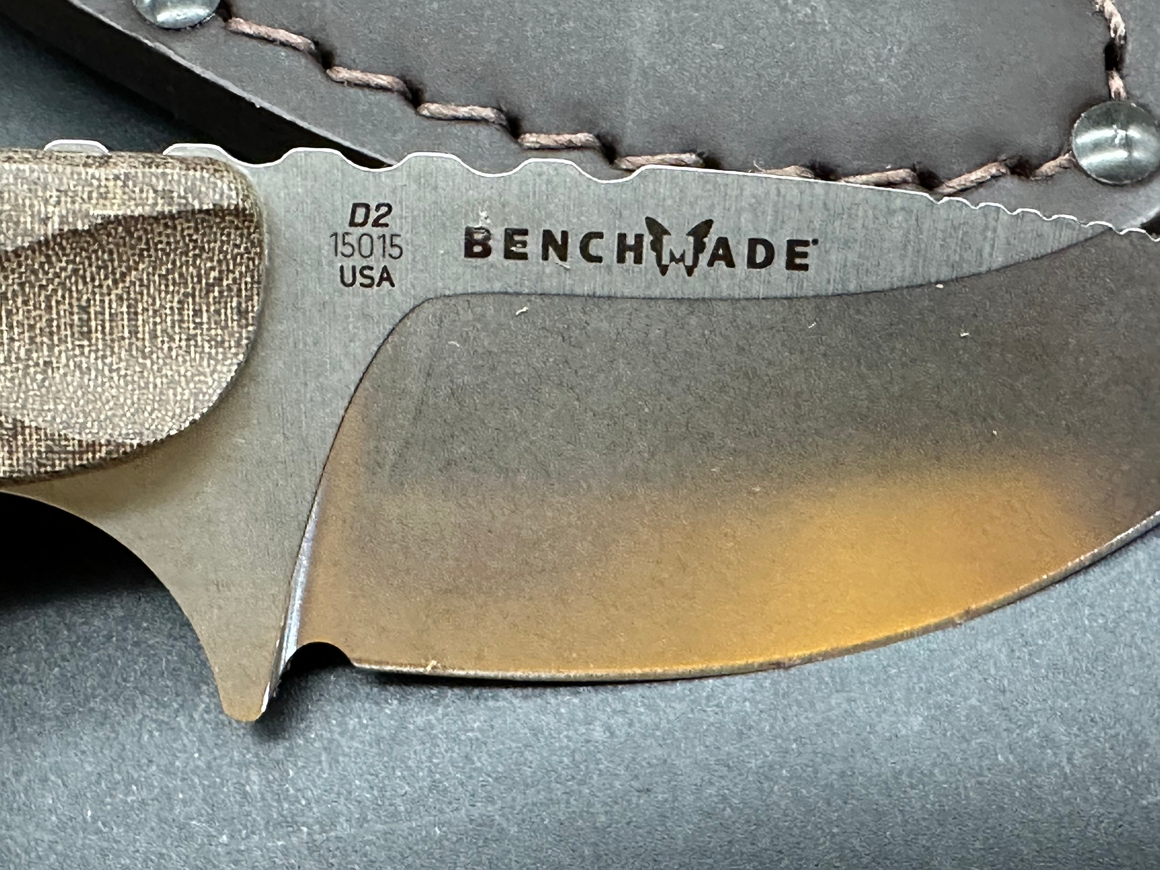 BENCHMADE BONE COLLECTOR SKINNER KNIFE, MICARTA HANDLE ONLAYS