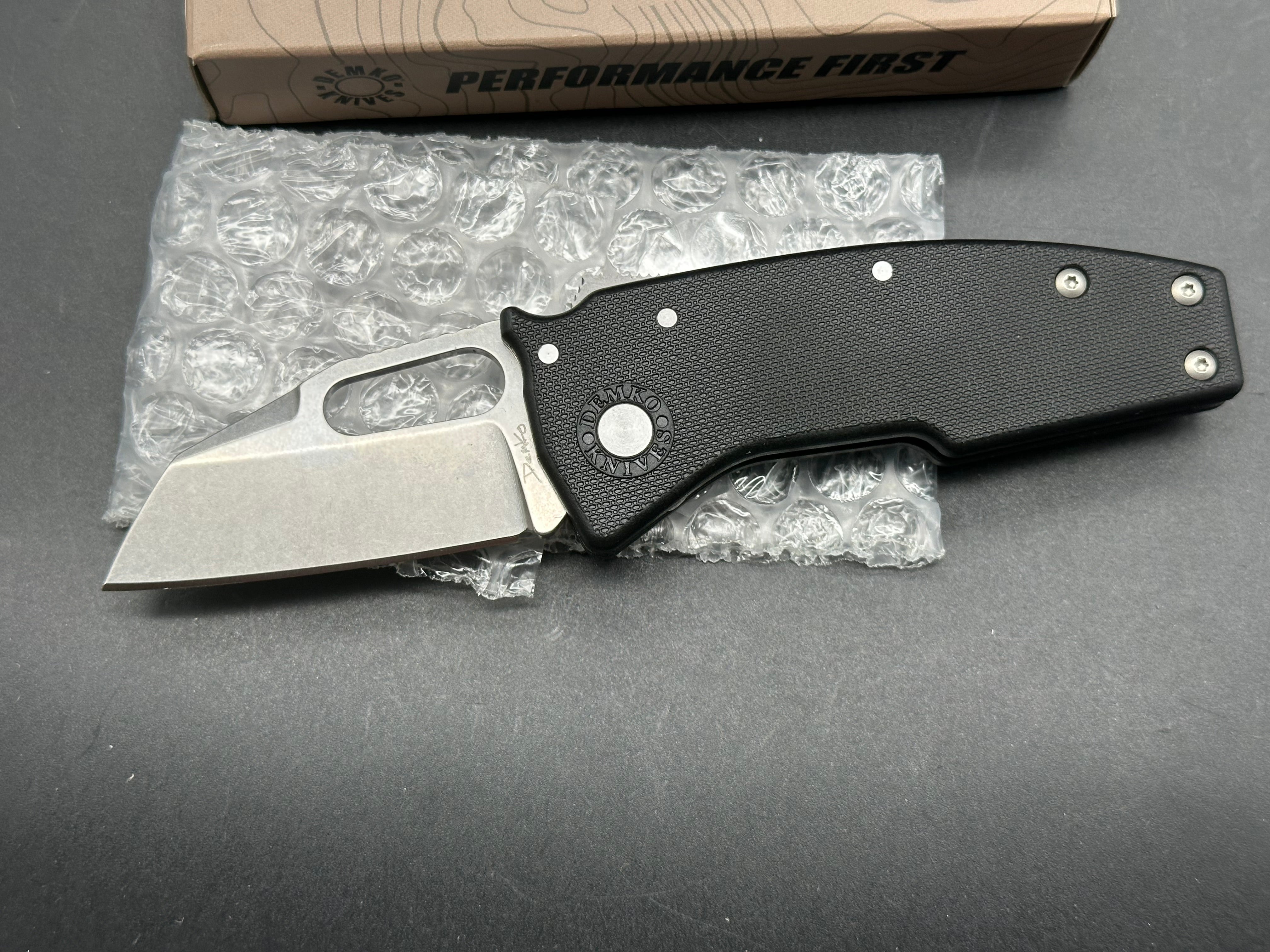Demko Nano Shark 2.13" AUS-10A Stonewash Shark Foot Blade with Black GRN Scales and Shark Lock